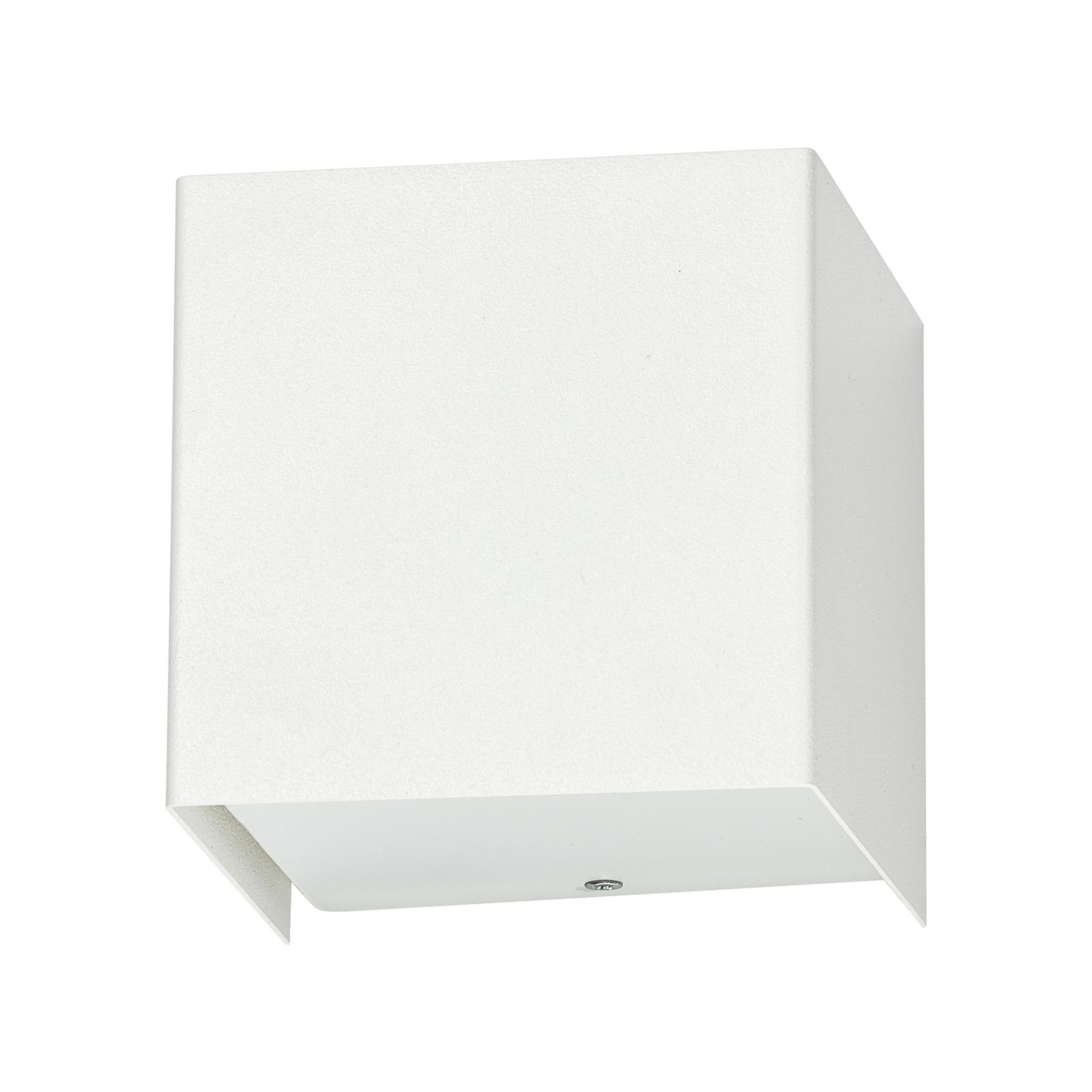 Plieninis, baltos spalvos kubo formos sieninis šviestuvas