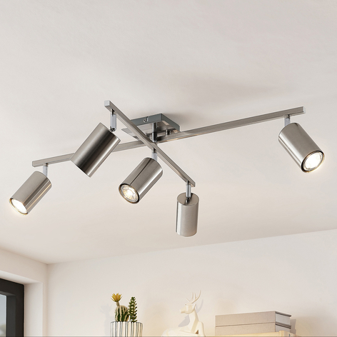 Lindby Joffrey plafonnier, à 5 lampes, nickel