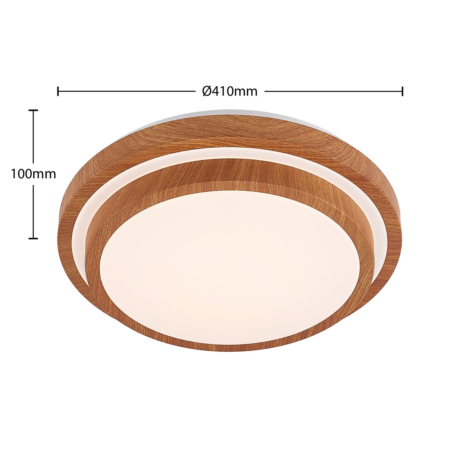 Lindby LED-Deckenleuchte Vaako, Ø 41 cm, Metall, Holzoptik
