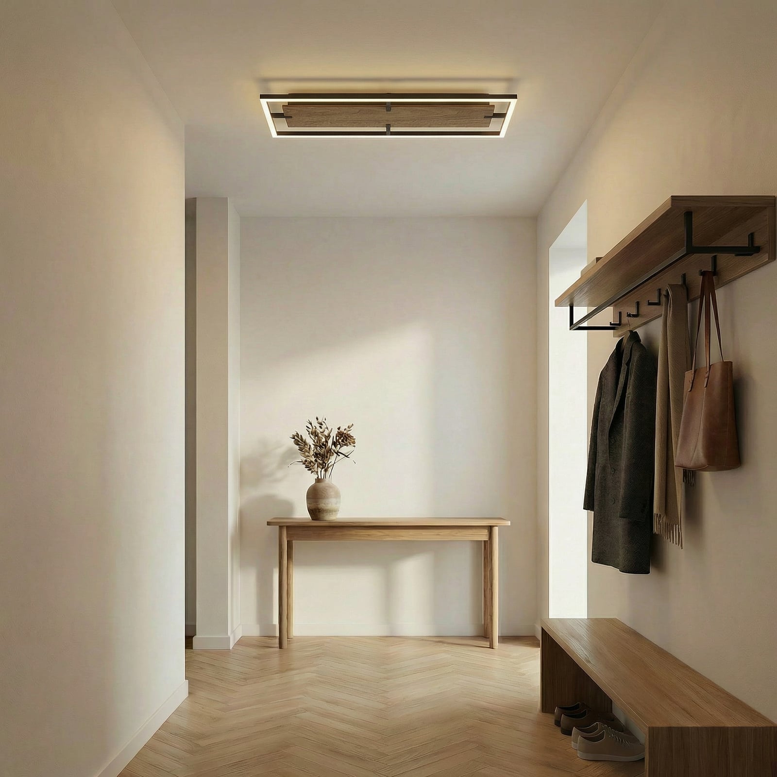 Lucande LED plafondlamp Vectra, 100 x 30 cm, hout, dimbaar