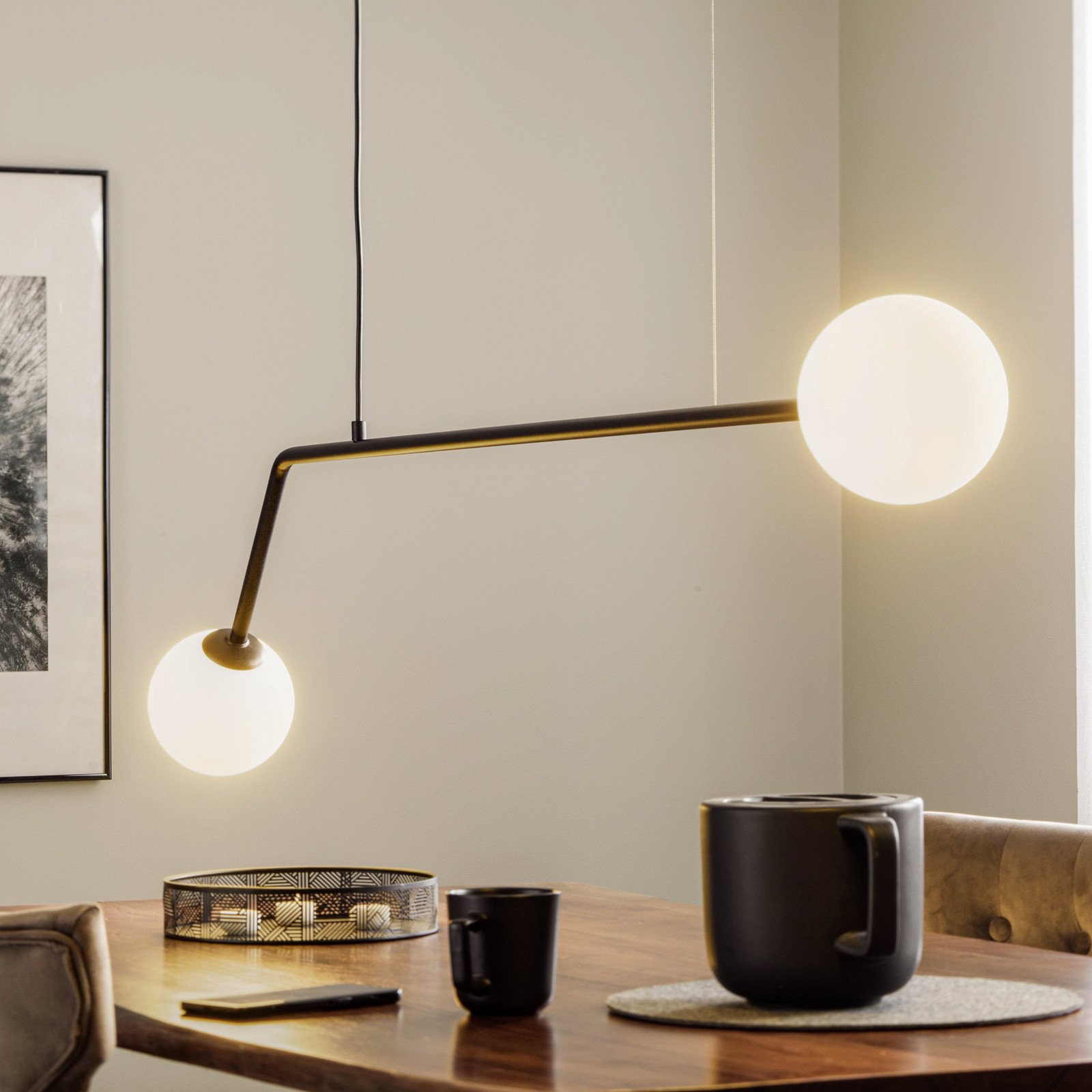 ALDEX Lampă suspendată Pure 2 becuri negru - Camera de zi / sufragerie - Modern - negru alb mat - Metal