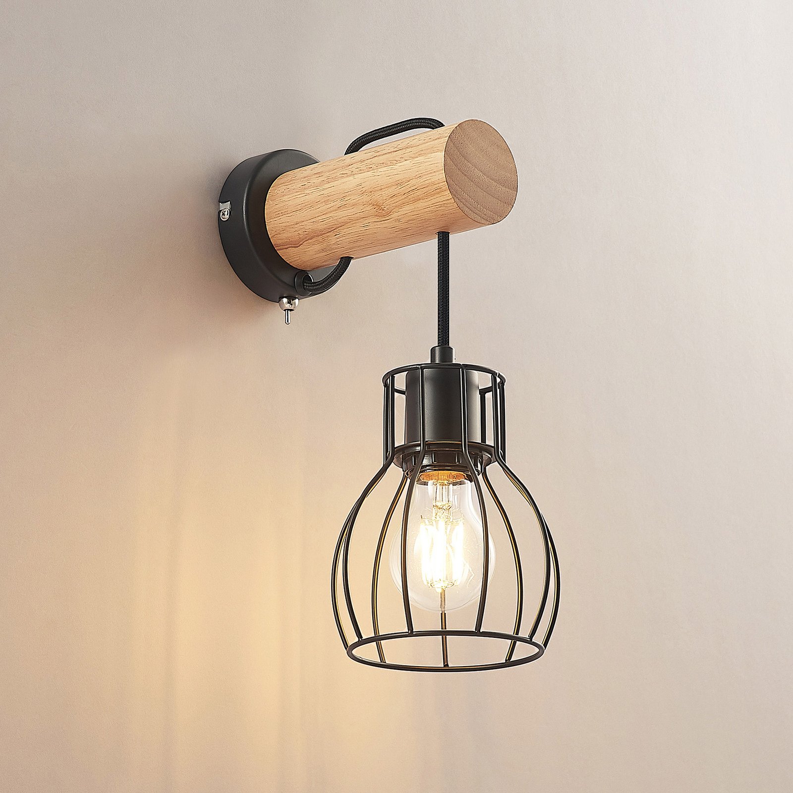 Lindby Evje vintage wall light, cage, round