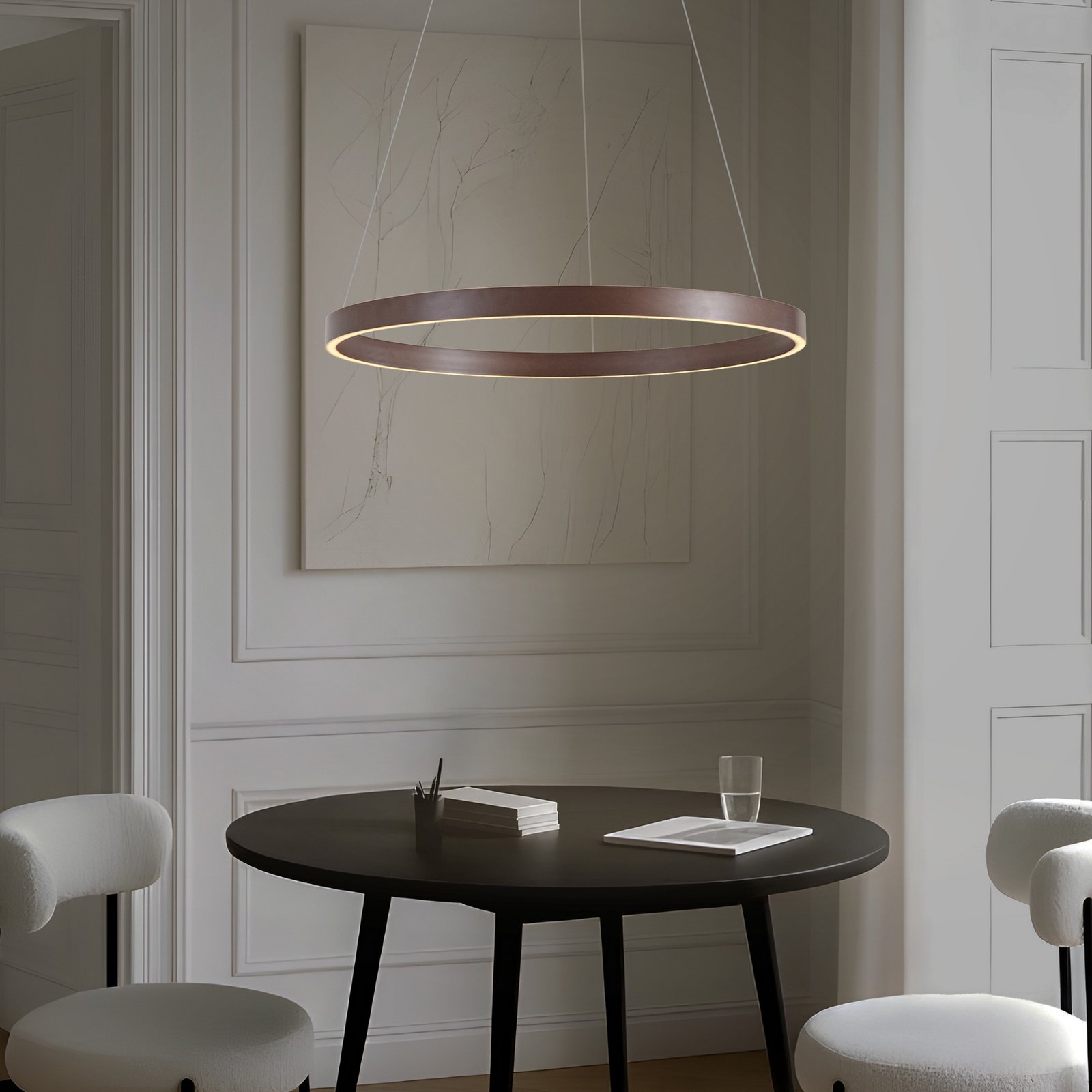 Yonam LED hanglamp, Ø 80 cm, 1-lamp, bruin, CCT - Lucande Yonam LED hanglamp, Ø 80 cm, 1-lamp, bruin, CCT - Lucande