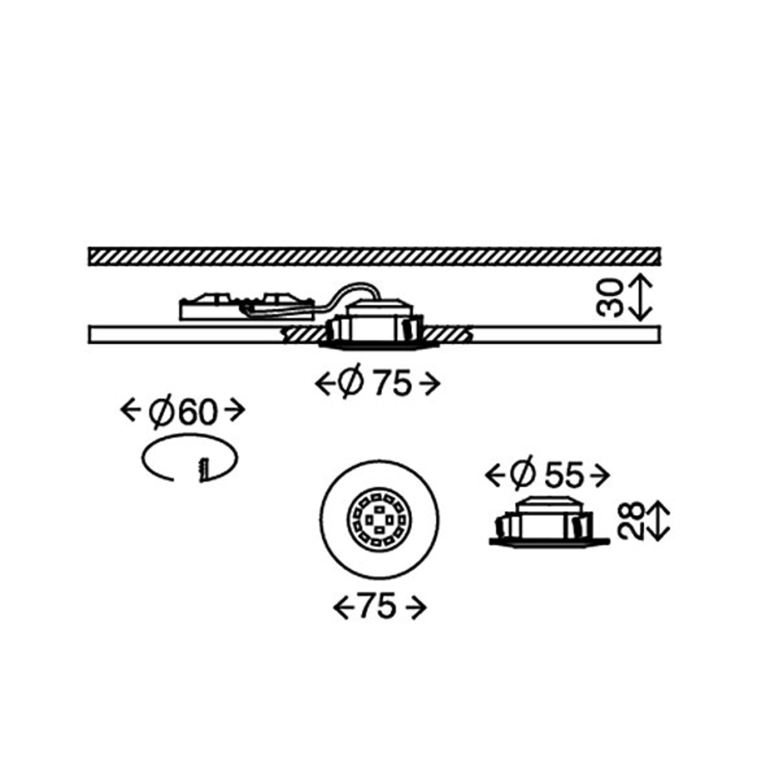 LED-Einbauleuchte Attach Dim, IP44, 3er-Set