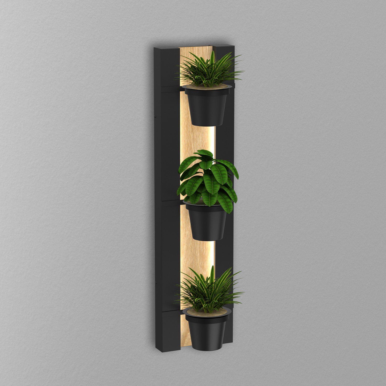 Wall light Shelf, black/wood-coloured steel wood, 90cm high