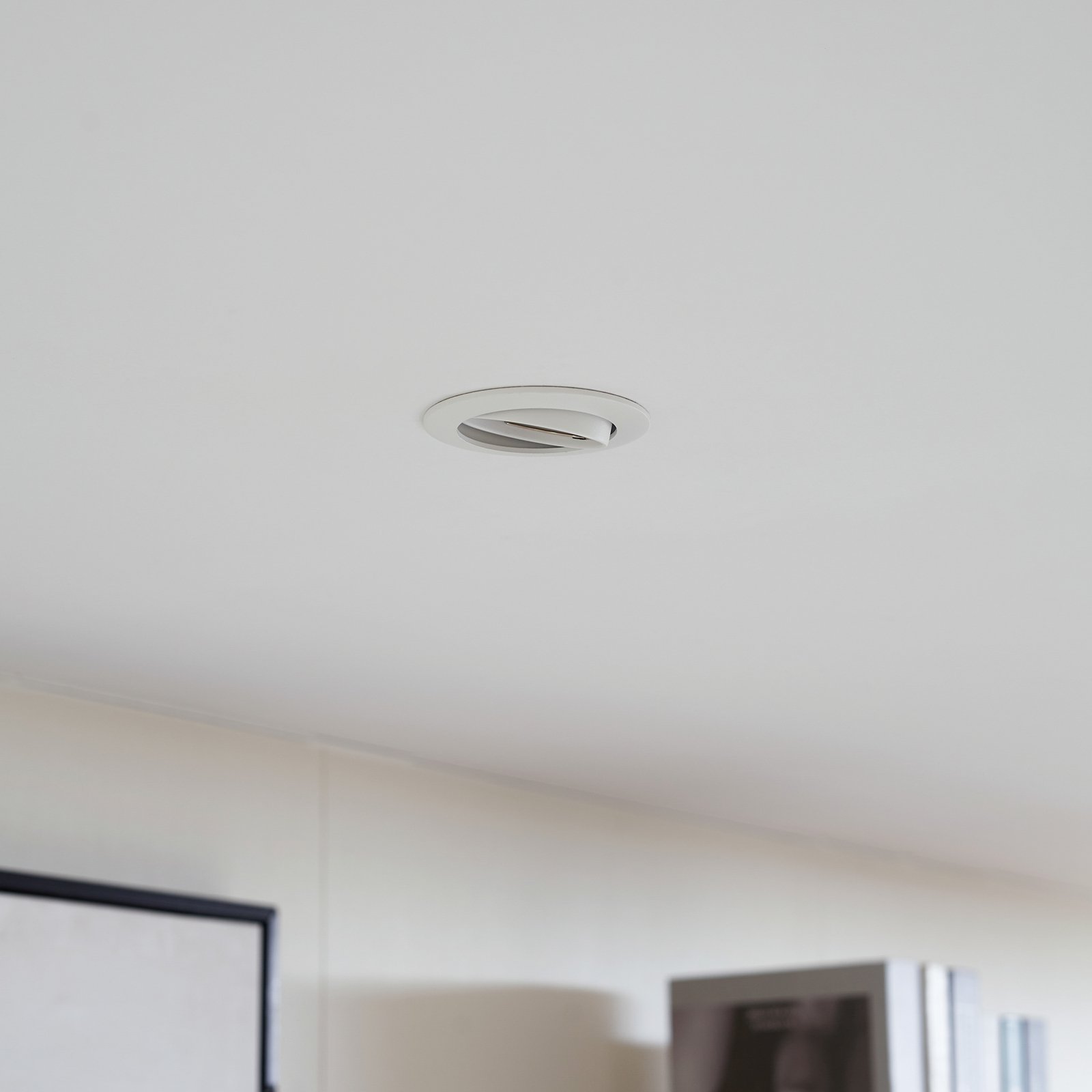 Prios recessed ceiling light Fibur, white, aluminium, Ø 8.2 cm