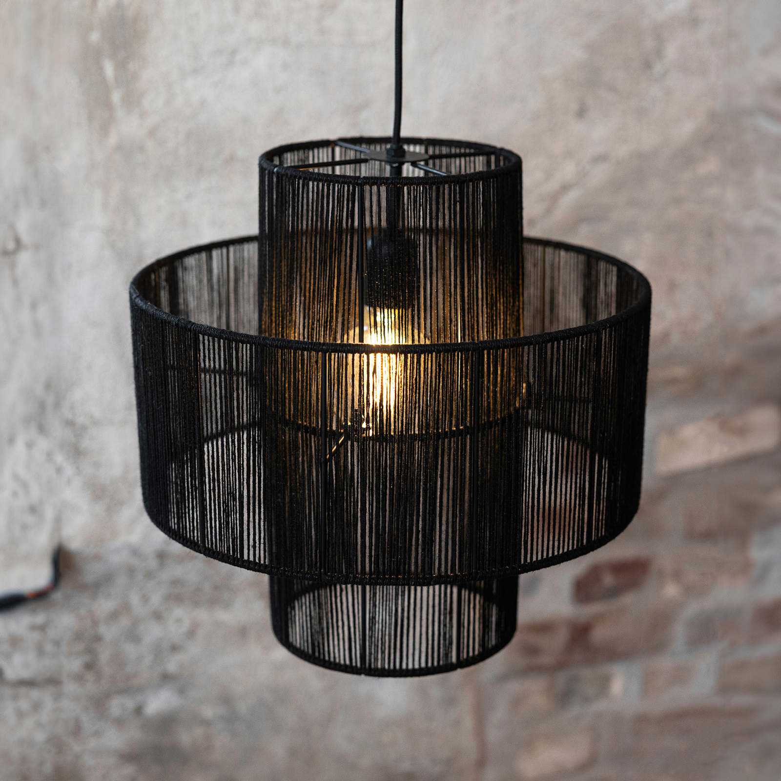 Soga hanging light, plug, black, jute, Ø 40 cm