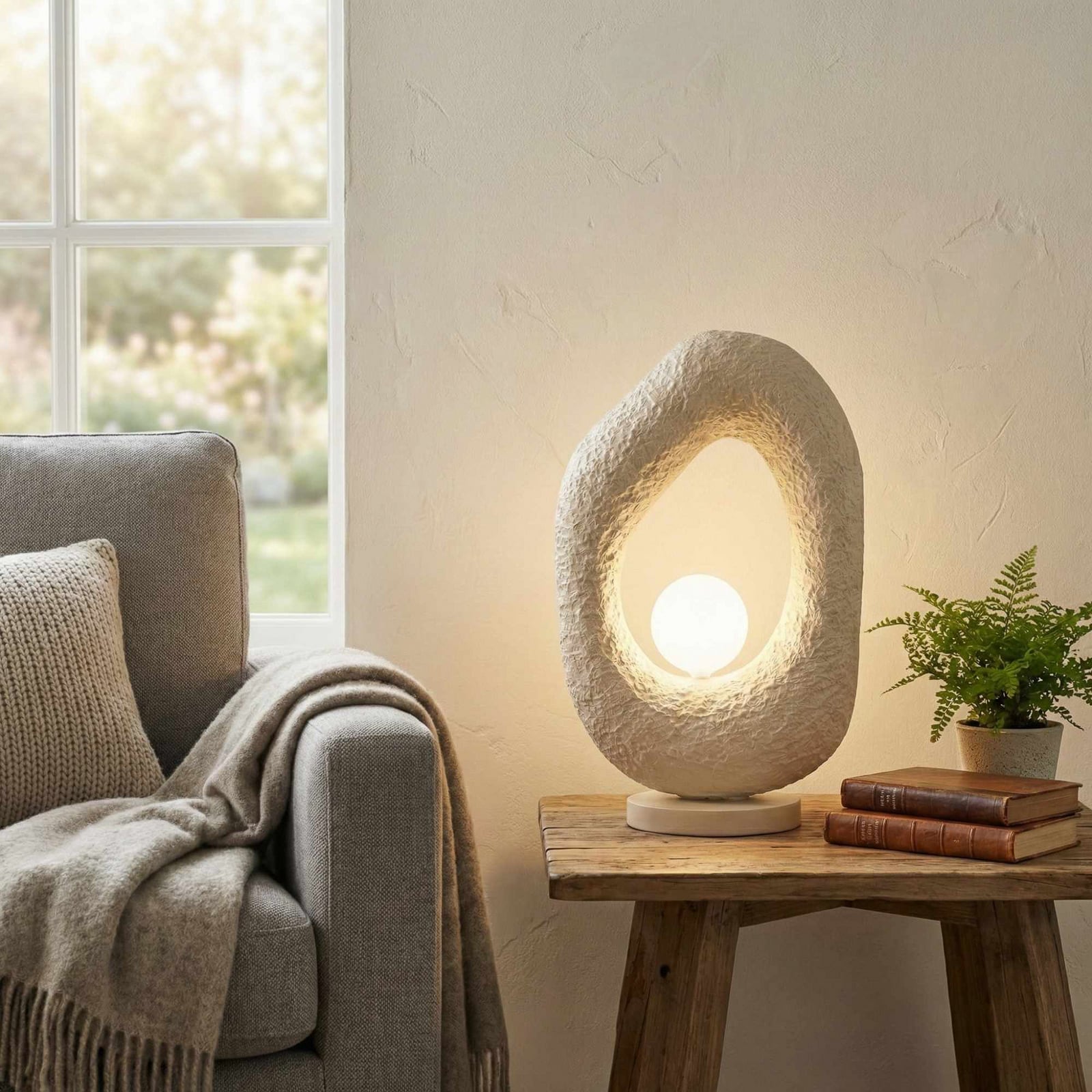 Stolna lampa Vaslı, ekru, visina 50 cm, stakloplastika, G9 Stolna lampa Vaslı, ekru, visina 50 cm, stakloplastika, G9