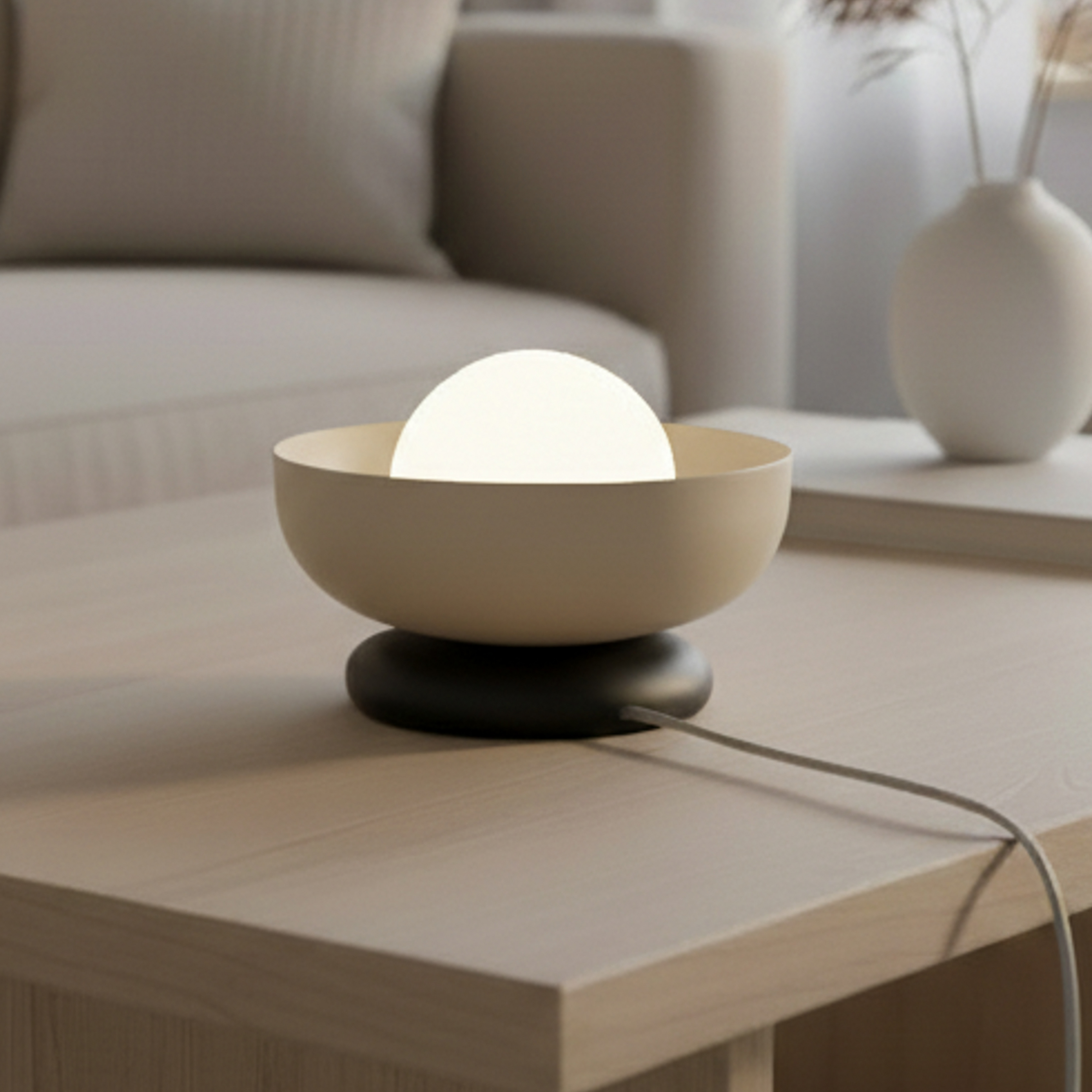 Lampada da tavolo Ozzy LN1, beige, acciaio/vetro, altezza 13 cm, G9