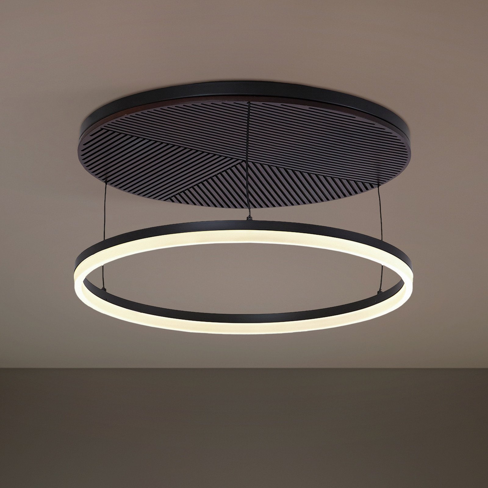 Plafonieră LED Lucande Orven negru/lemn Ø50cm dimabil - Camera de zi / sufragerie - Modern - negru alb lemn - Metal