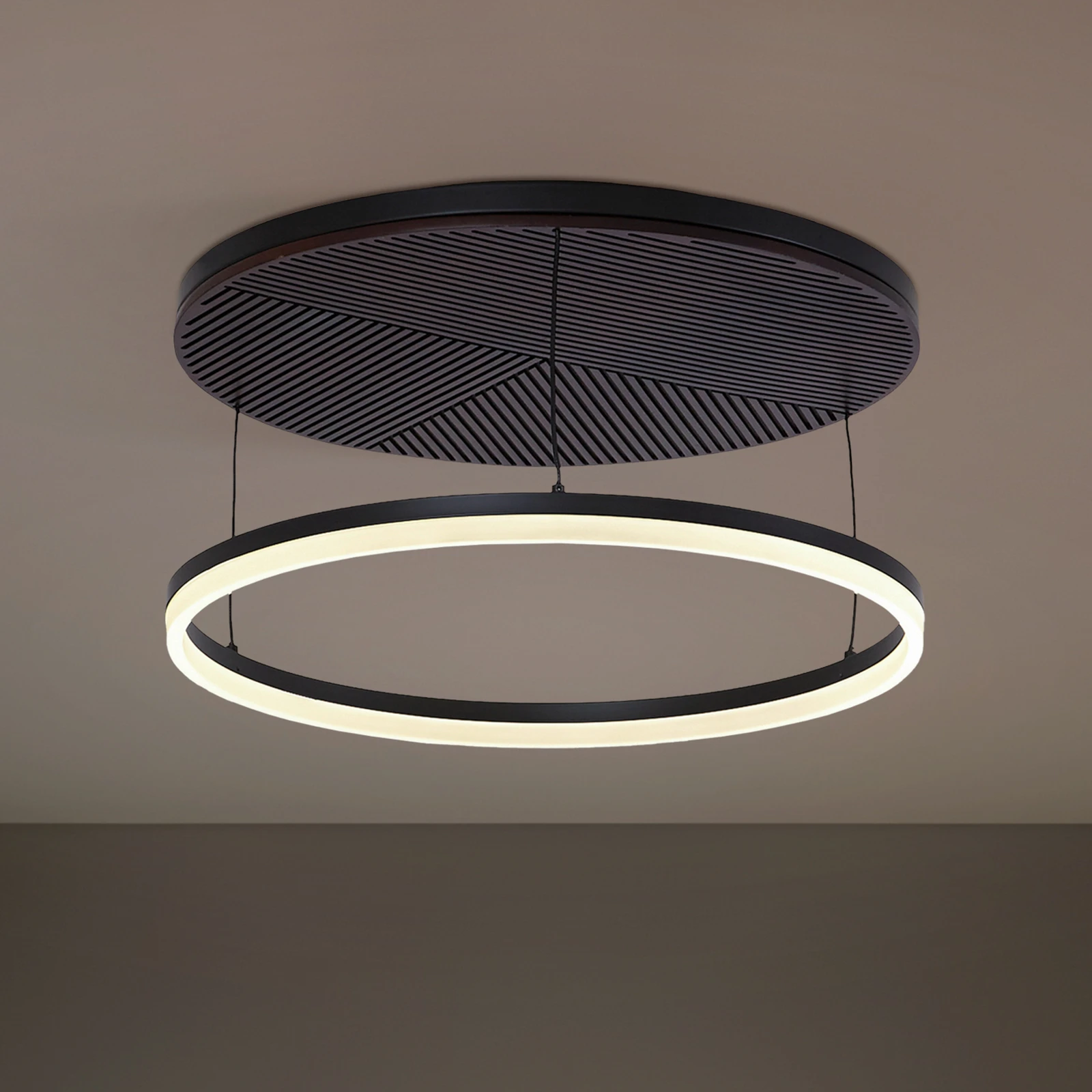 LucandeOrvenLEDceilinglamp,black/wood,Ø50cm,dimmable