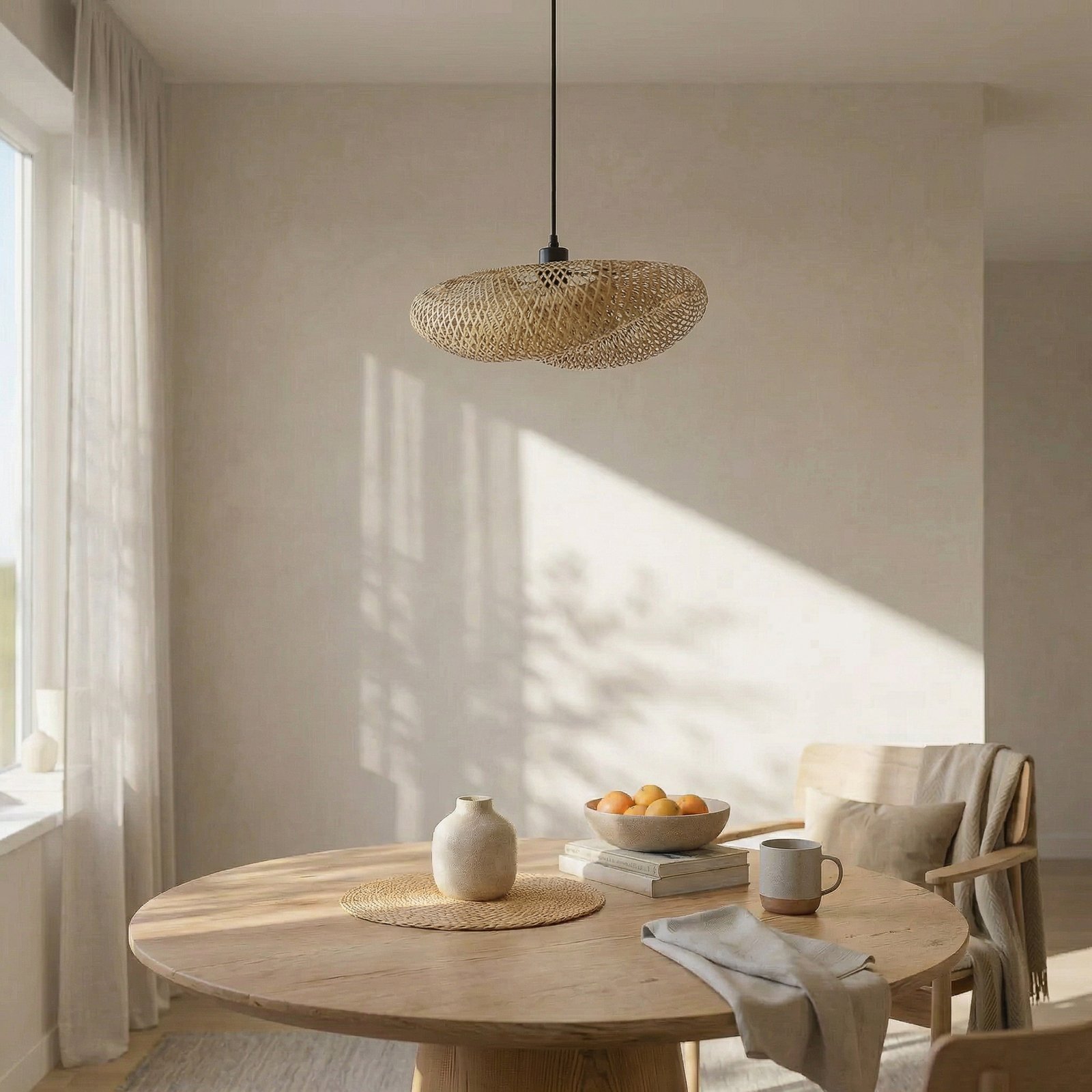 Lindby Висяща лампа Eleane, бамбук, естествен, дължина 50 cm, E27