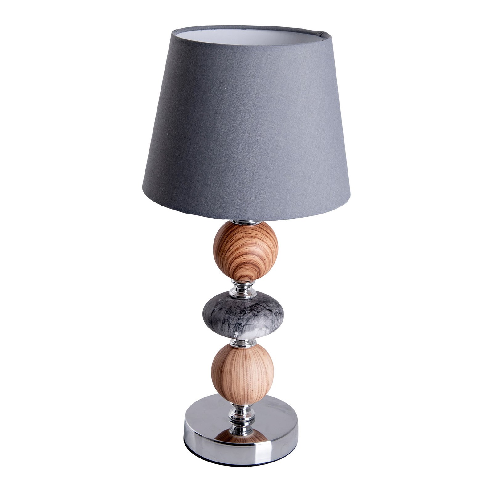 Lámpara de mesa Araga, gris/cromo/color madera