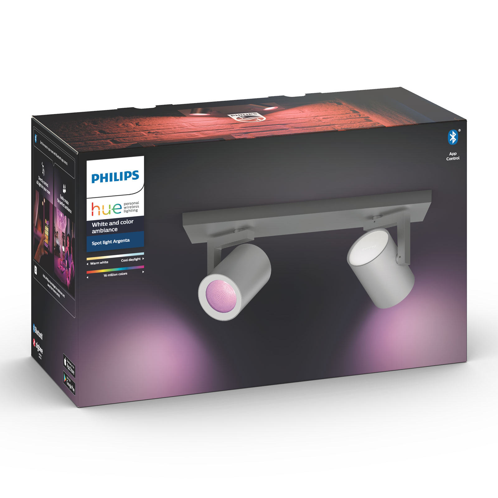 Philips Hue Argenta LED-spot 2-lamps aluminium