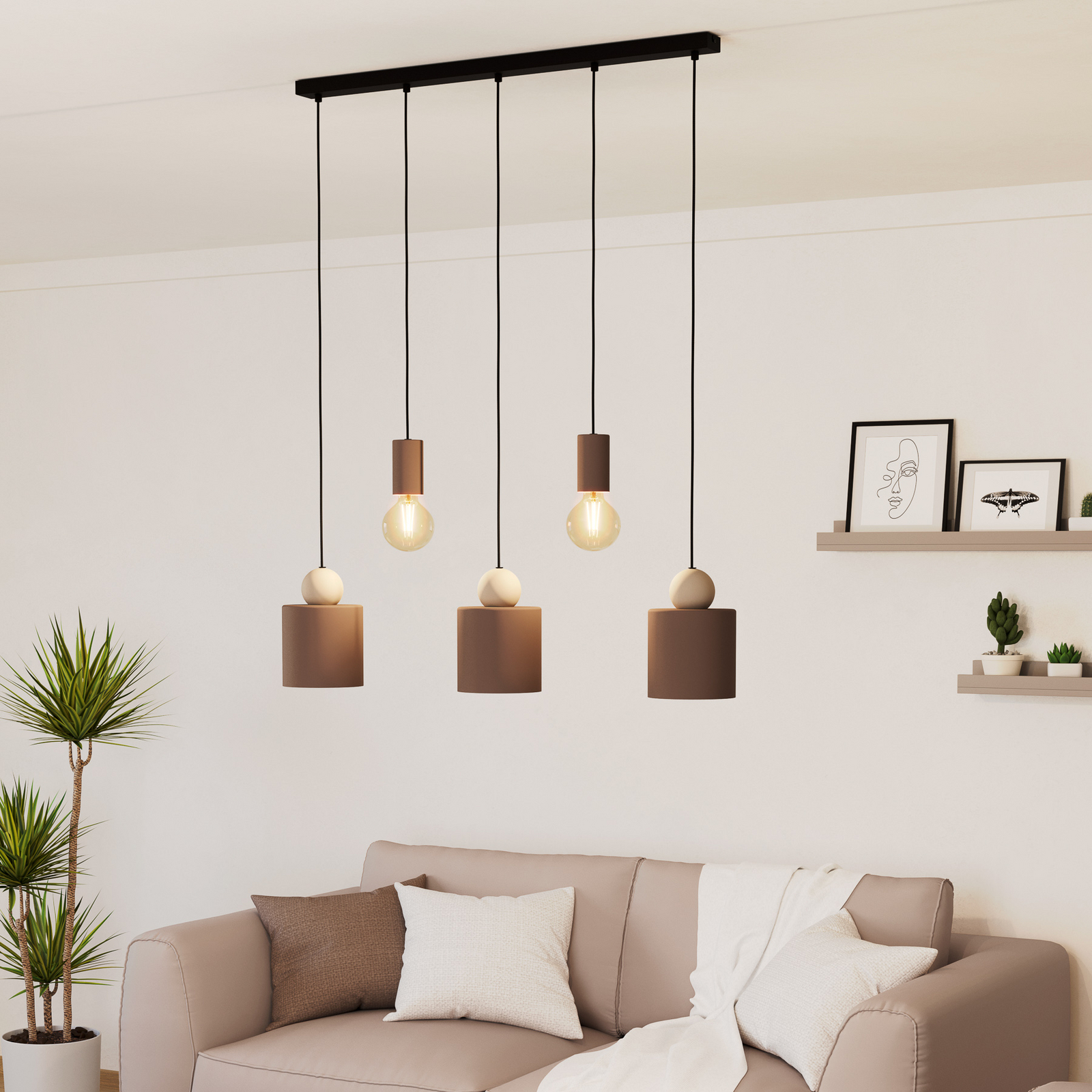 Lampă suspendată Gazzola, 5 lumini, moka Lampă suspendată Gazzola, 5 lumini, moka