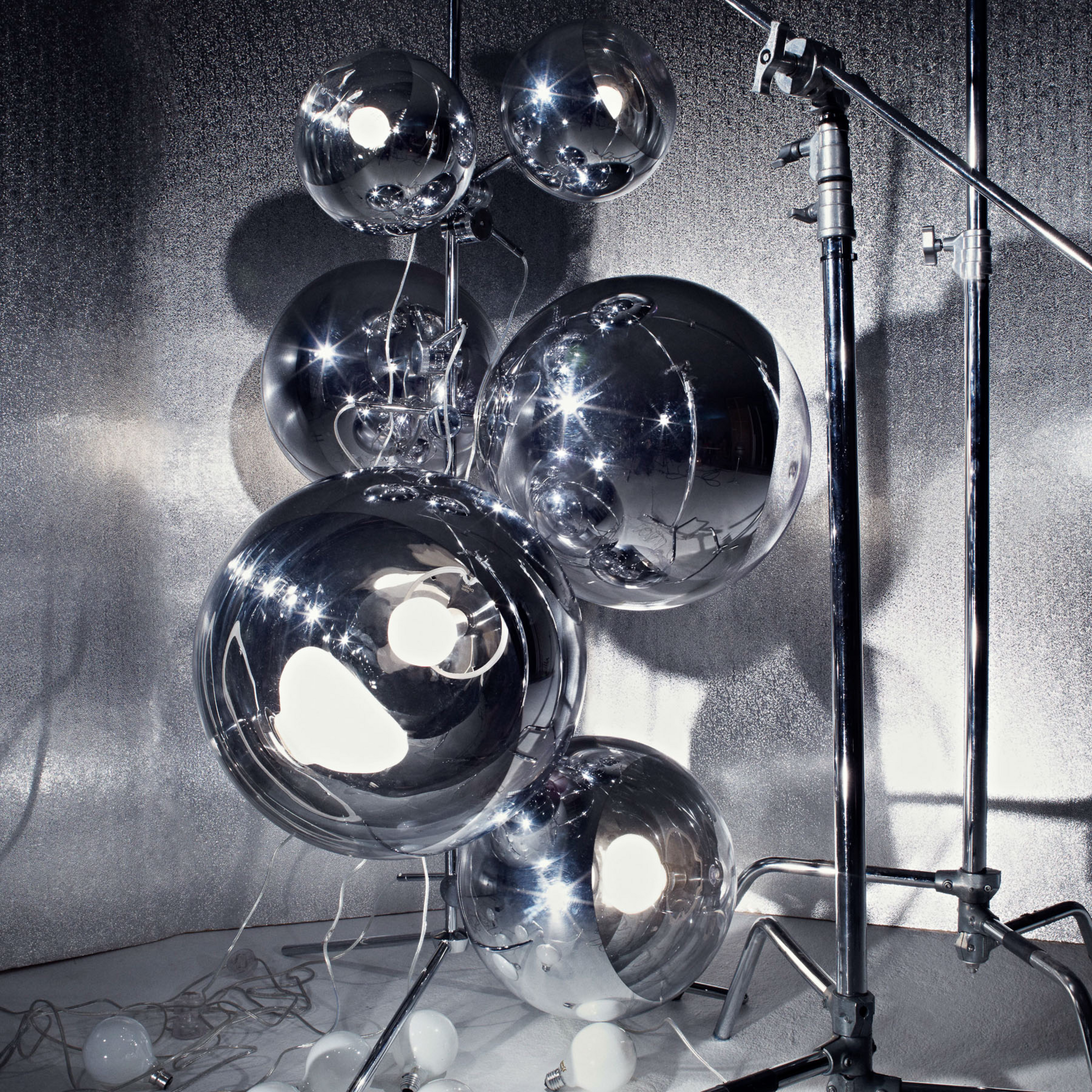 Tom Dixon Mirror Ball Floor Chandelier, sudraba krāsā, 182 cm
