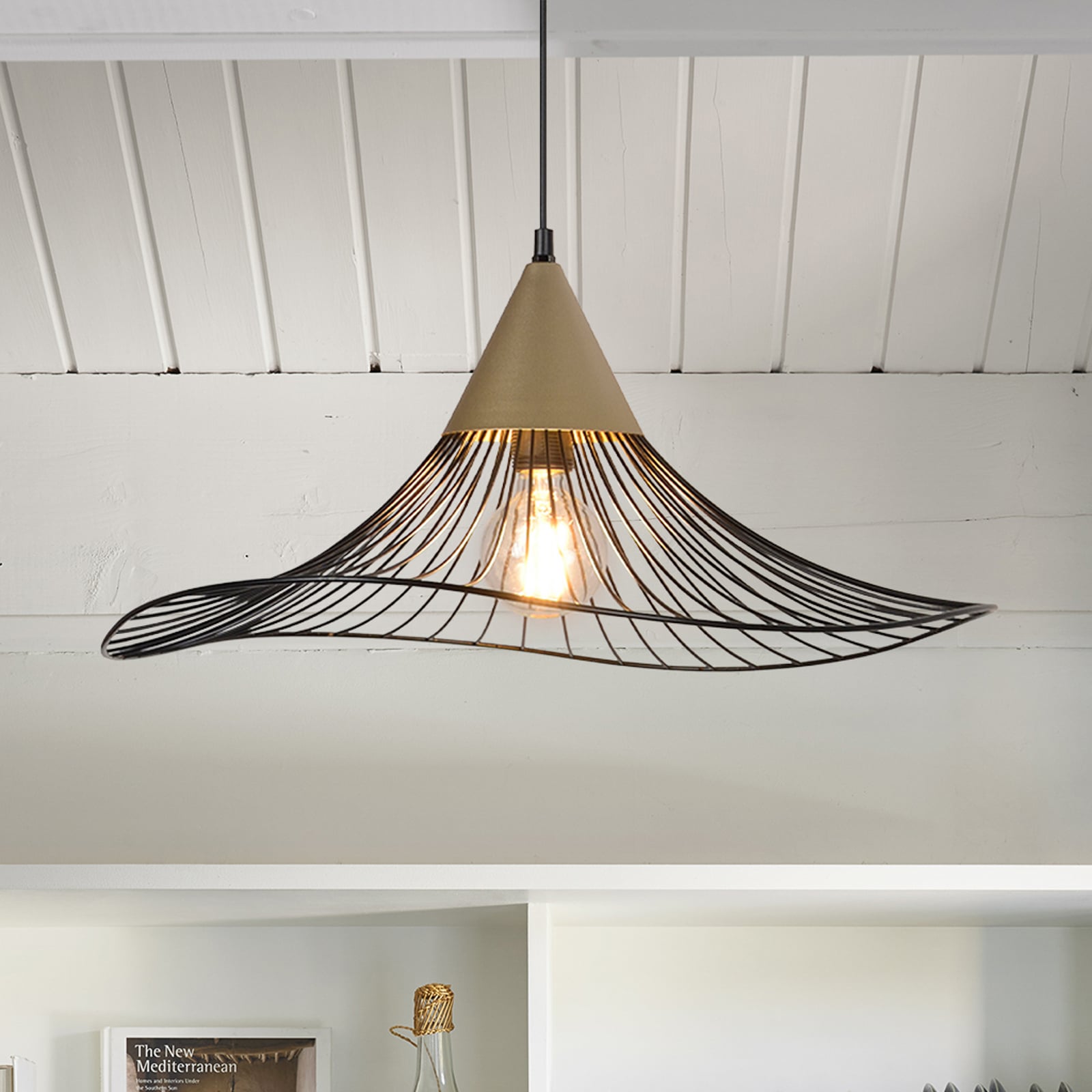 Lampada a sospensione Lizzie nera/ottone Ø 60 cm - COREP SAS