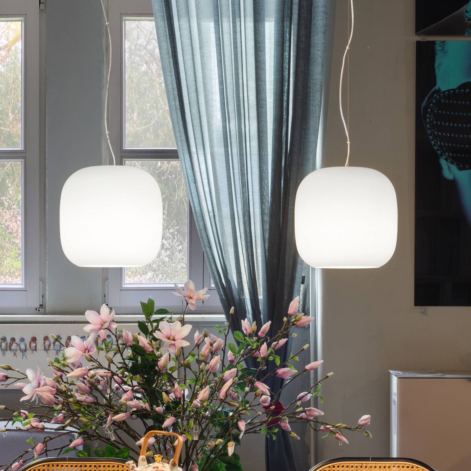 Casablanca hængelampe Murea, hvid, glas, 2 lyskilder, 25 cm, E27