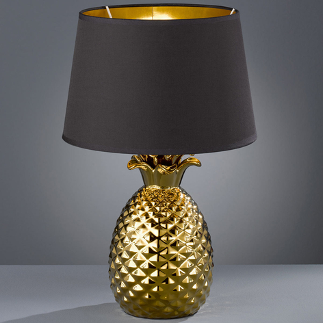 Gold-schwarze Textil-Tischlampe Pineapple, 45 cm