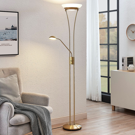 Lampadaire indirect LED Amadou liseuse, laiton