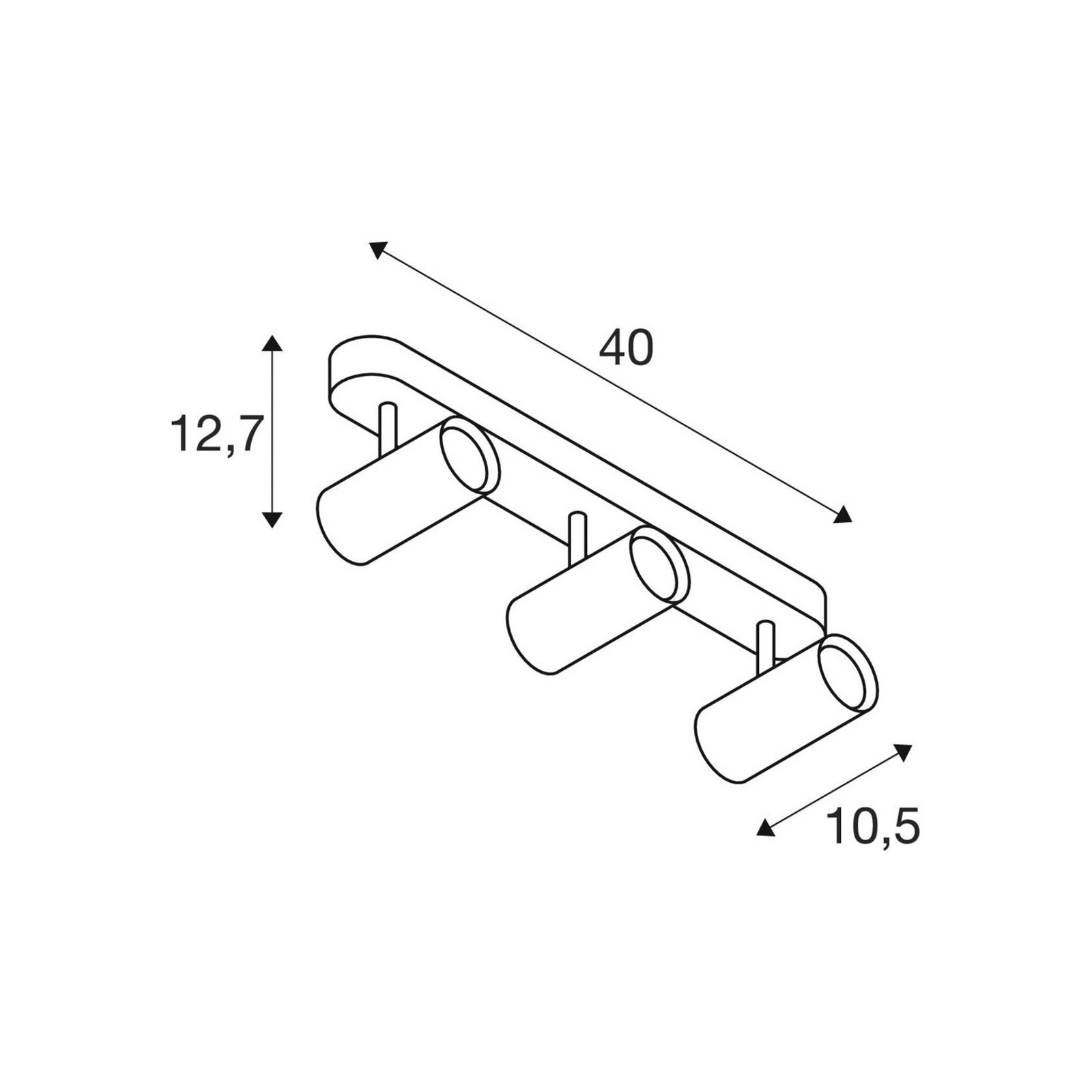 SLV LED plafondspot Noblo, 3.000 K, zwart, lengte 40 cm