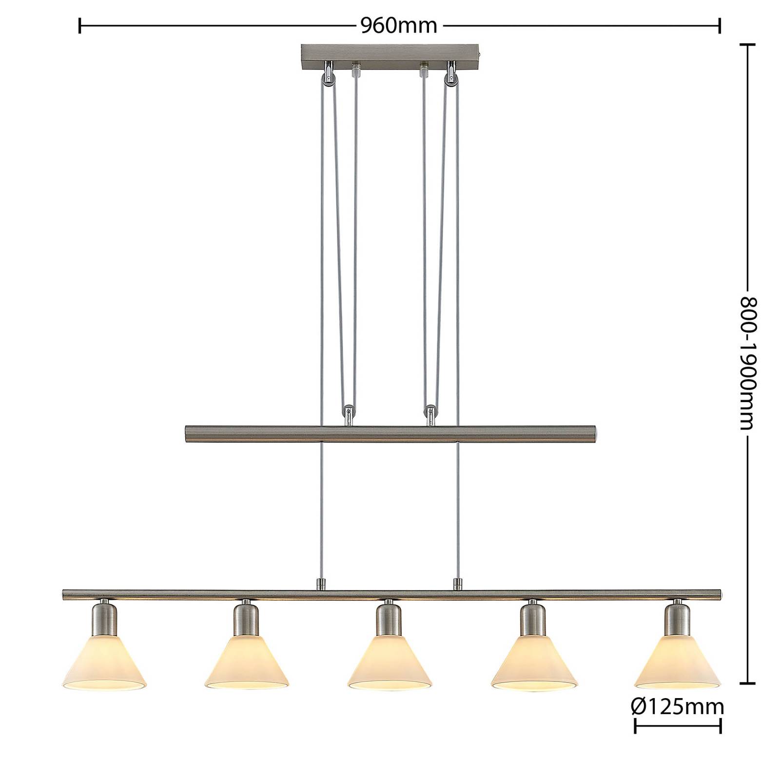 ELC Bealia lampa wisząca regulowana, 5-pkt. nikiel