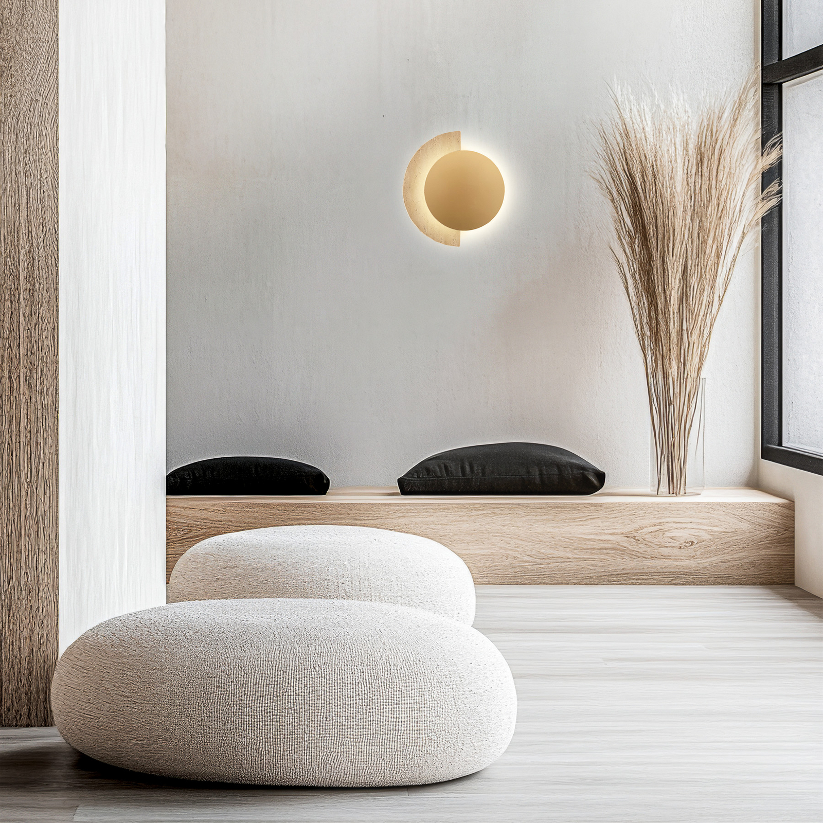 LED sienas lampa „Miranda“, zelta krāsā/bēšā krāsā, augstums 25 cm, akmens