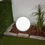 Lindby LED solar lamp Lago, Ø 30 cm, globe, ground spike, white