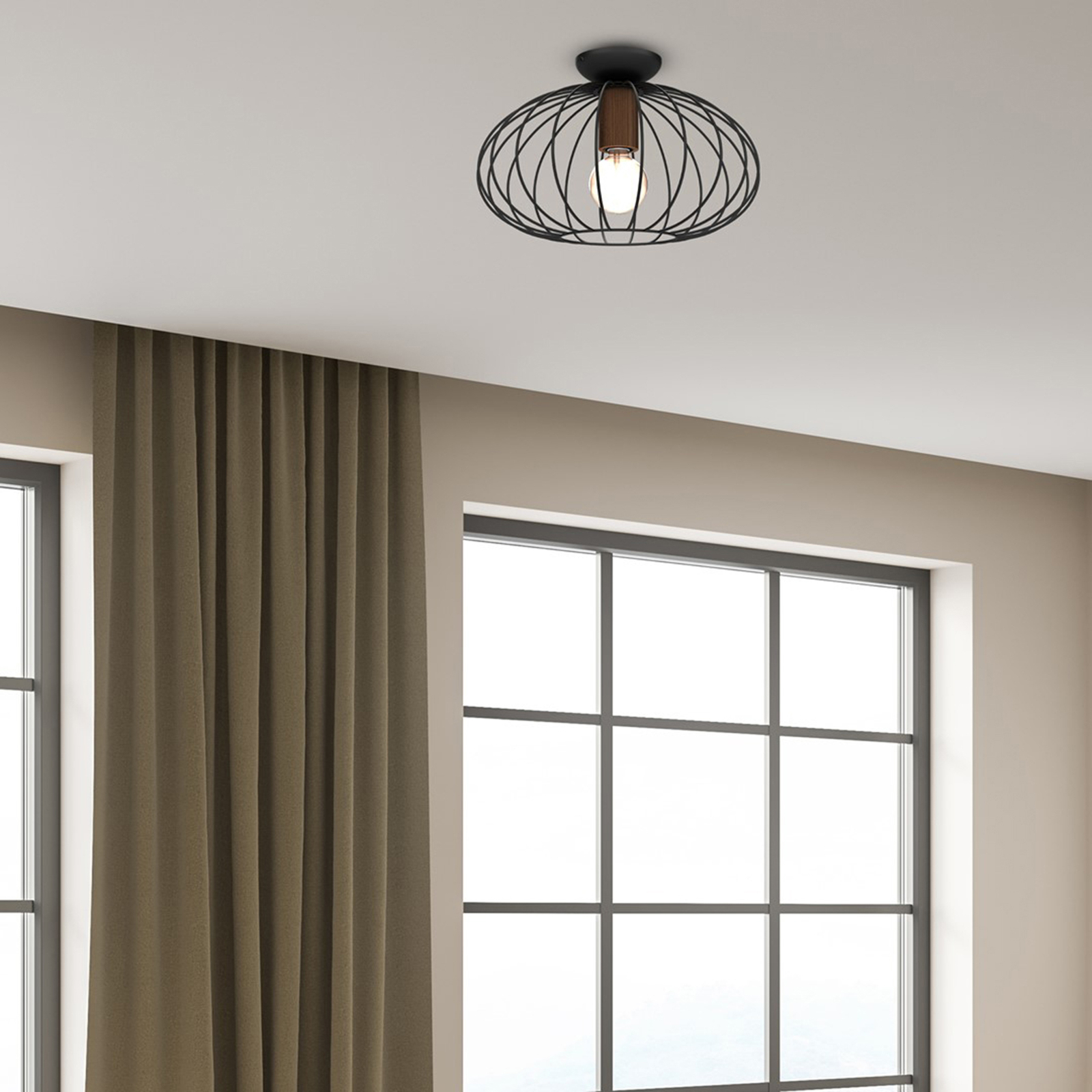 Meridiano ceiling light, cage lampshade, one-bulb