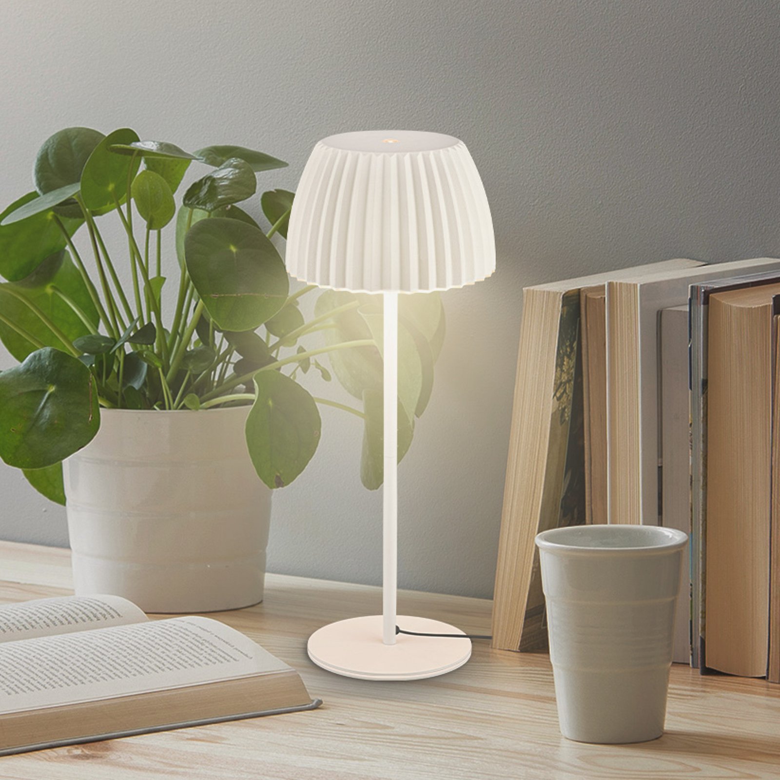 LED stolna lampa Loca, antikno bijela, visina 36 cm, metal/plastika