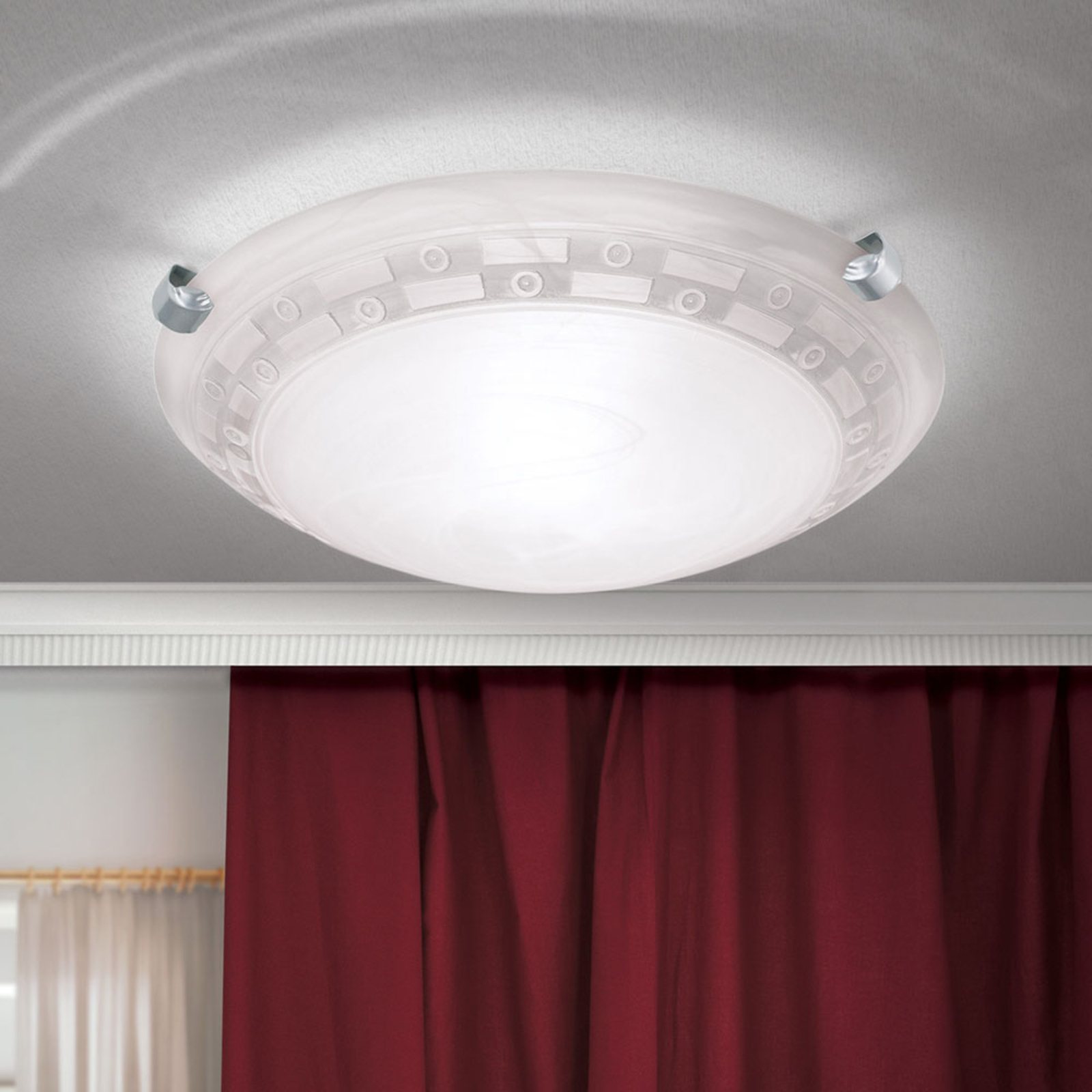 Orion Adonis ceiling light, Ø 30 cm, white/nickel, for Living / Dining Room, glass, steel, E27, 60 W, energy efficiency: A++, H: 9.5 cm