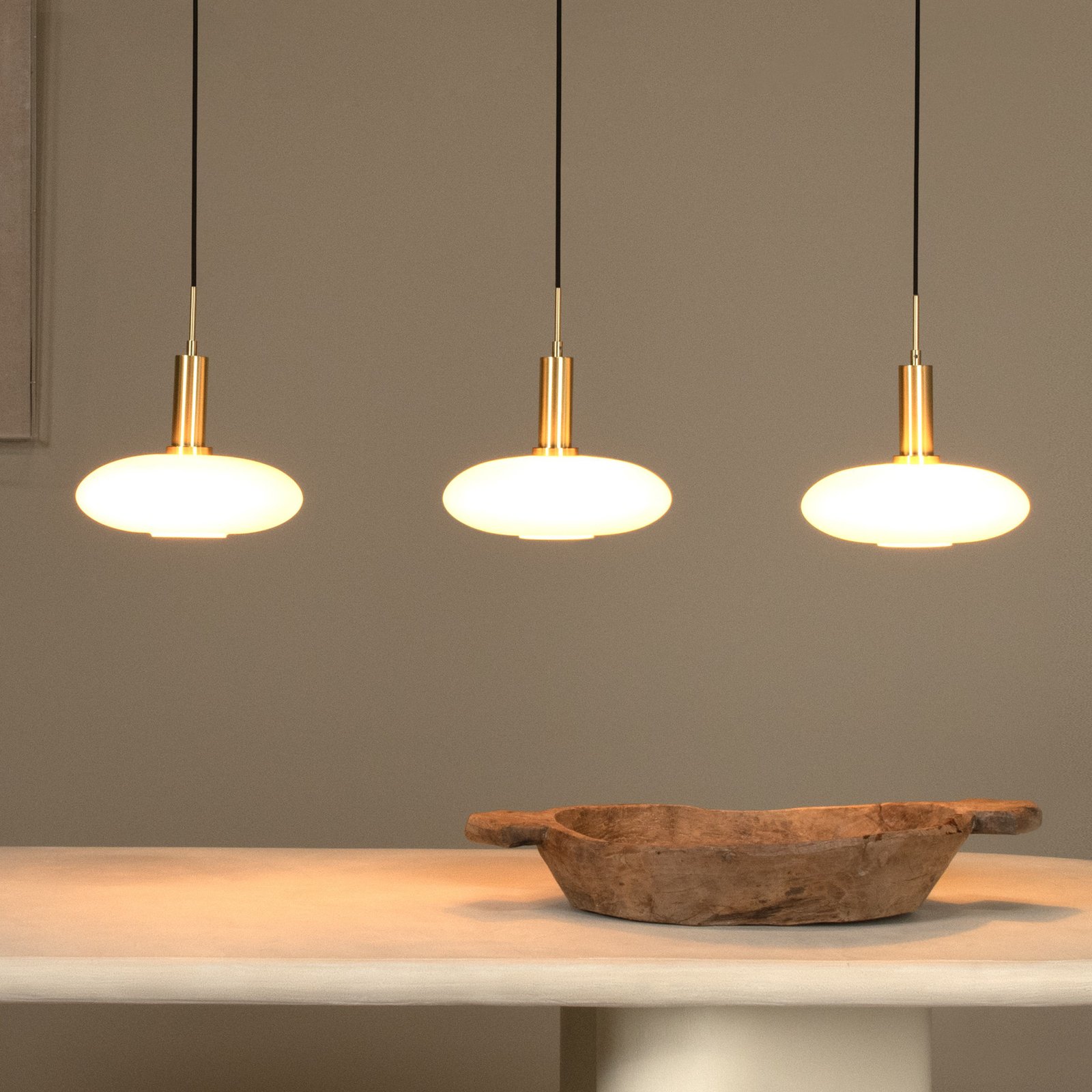 Singala glass pendant light, Ø 30 cm, 110 cm, opal, 3-bulb