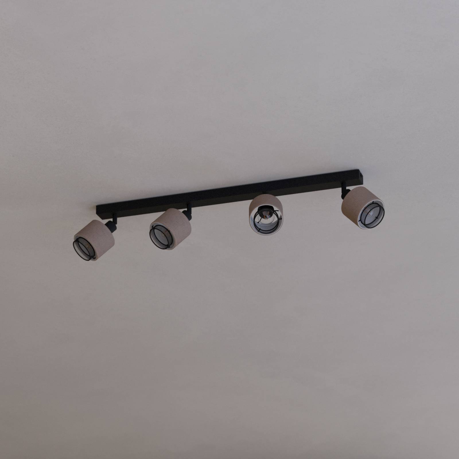 Rosley plafondspot, lengte 75 cm, zwart/natuur, 4-lamps,