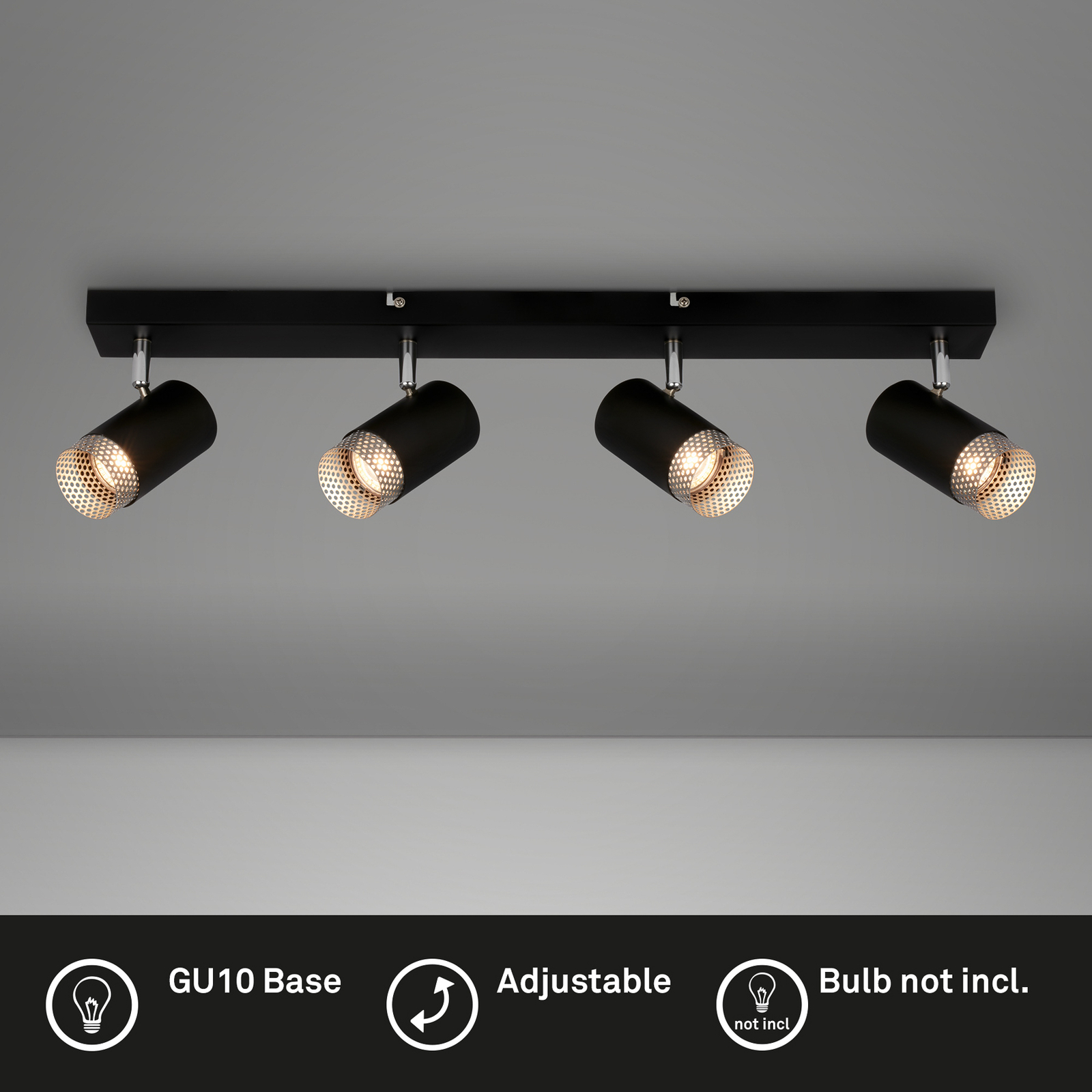 Takspot Plek GU10 svart/sølv med fire lamper