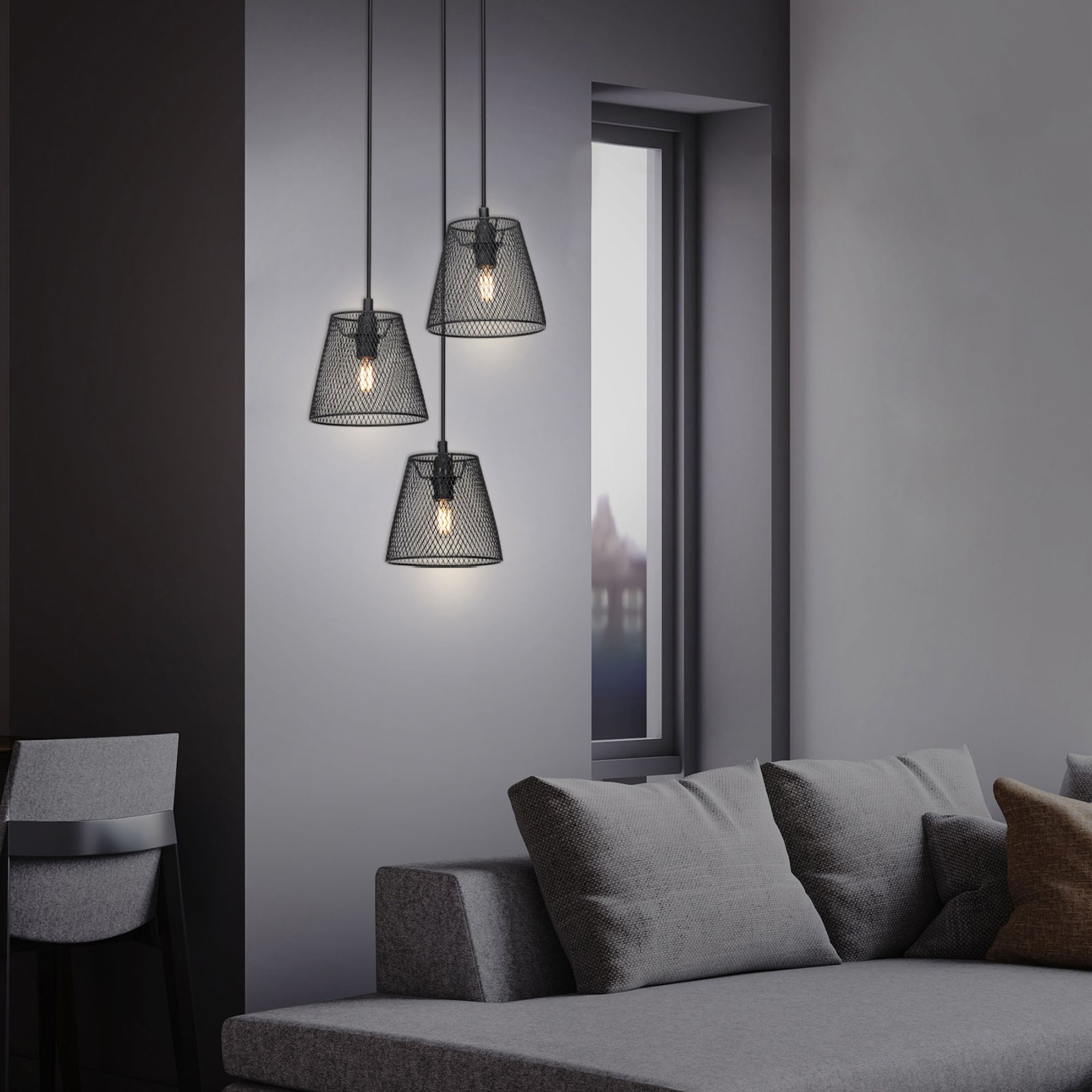 Brilonger Wood & Style 4074 hanging light, round, 3-bulb, for Living / Dining Room, metal, wood, E14, 40 W, energy efficiency: A++