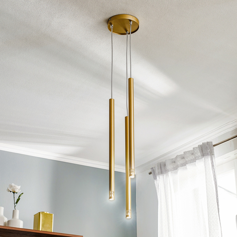 Lampa wisząca Sopel Laser, 3-pkt., złota