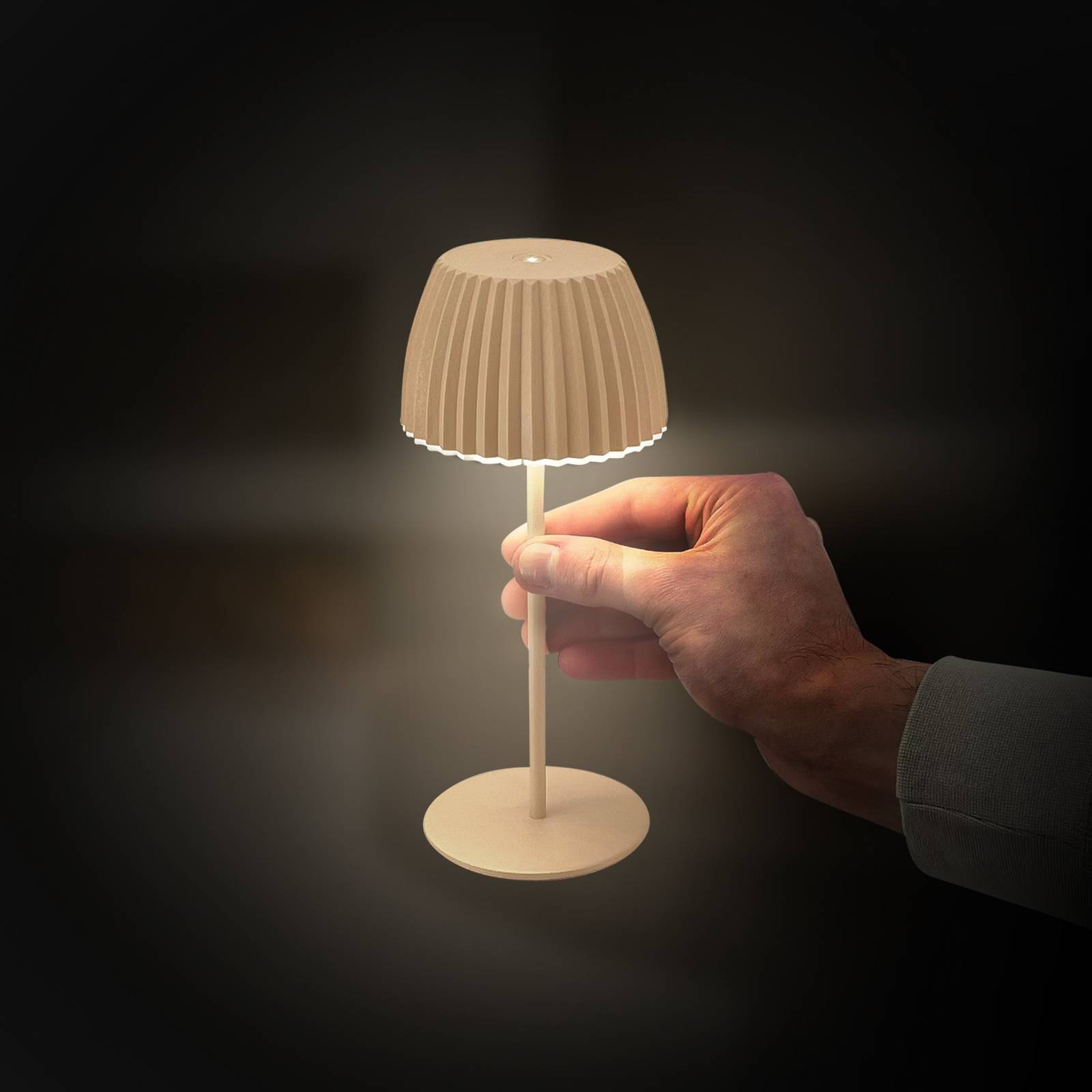 Lampa stołowa LED Brilo unplugged Riffle, 20 cm, beżowa