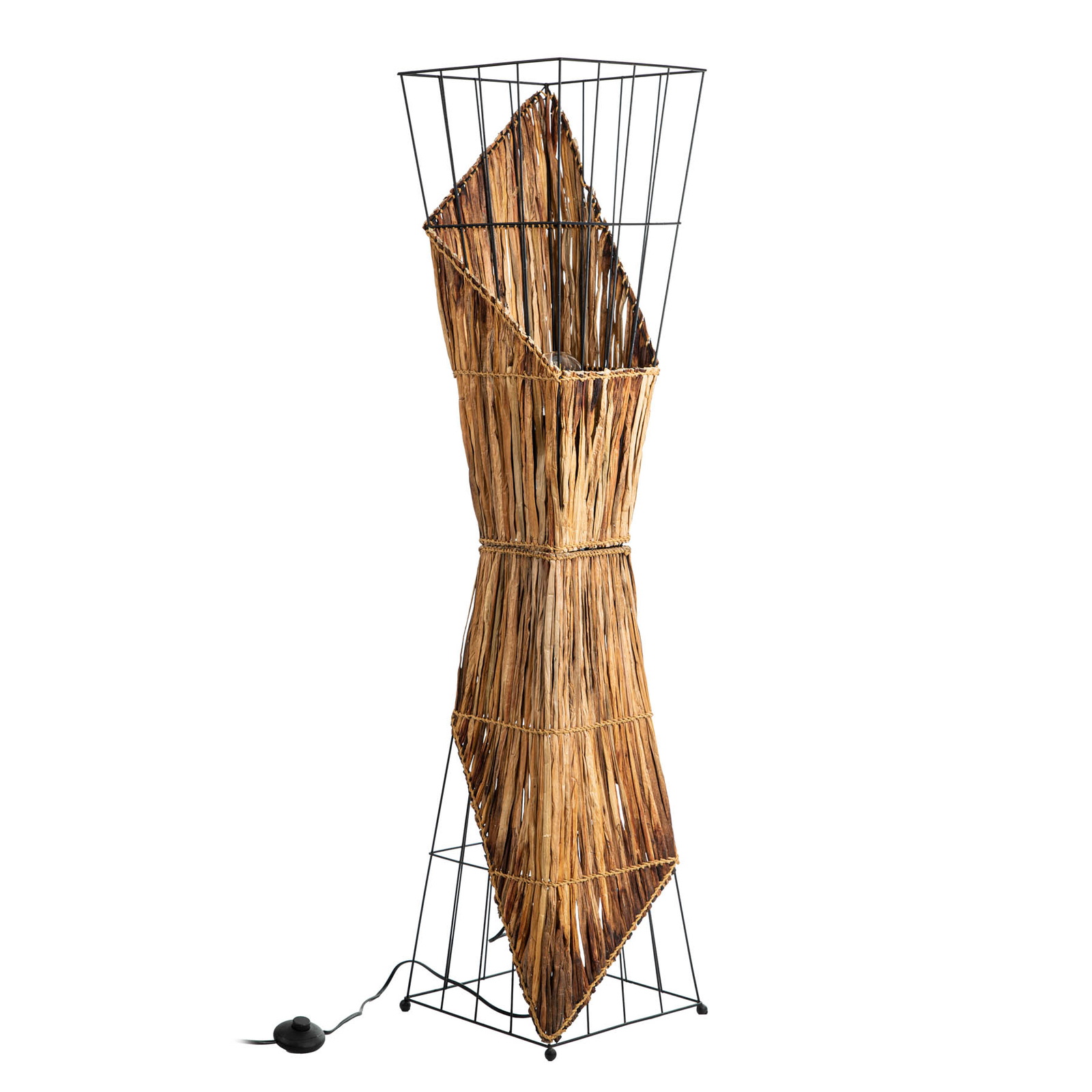 Rinca floor lamp, wire shade with grass weave