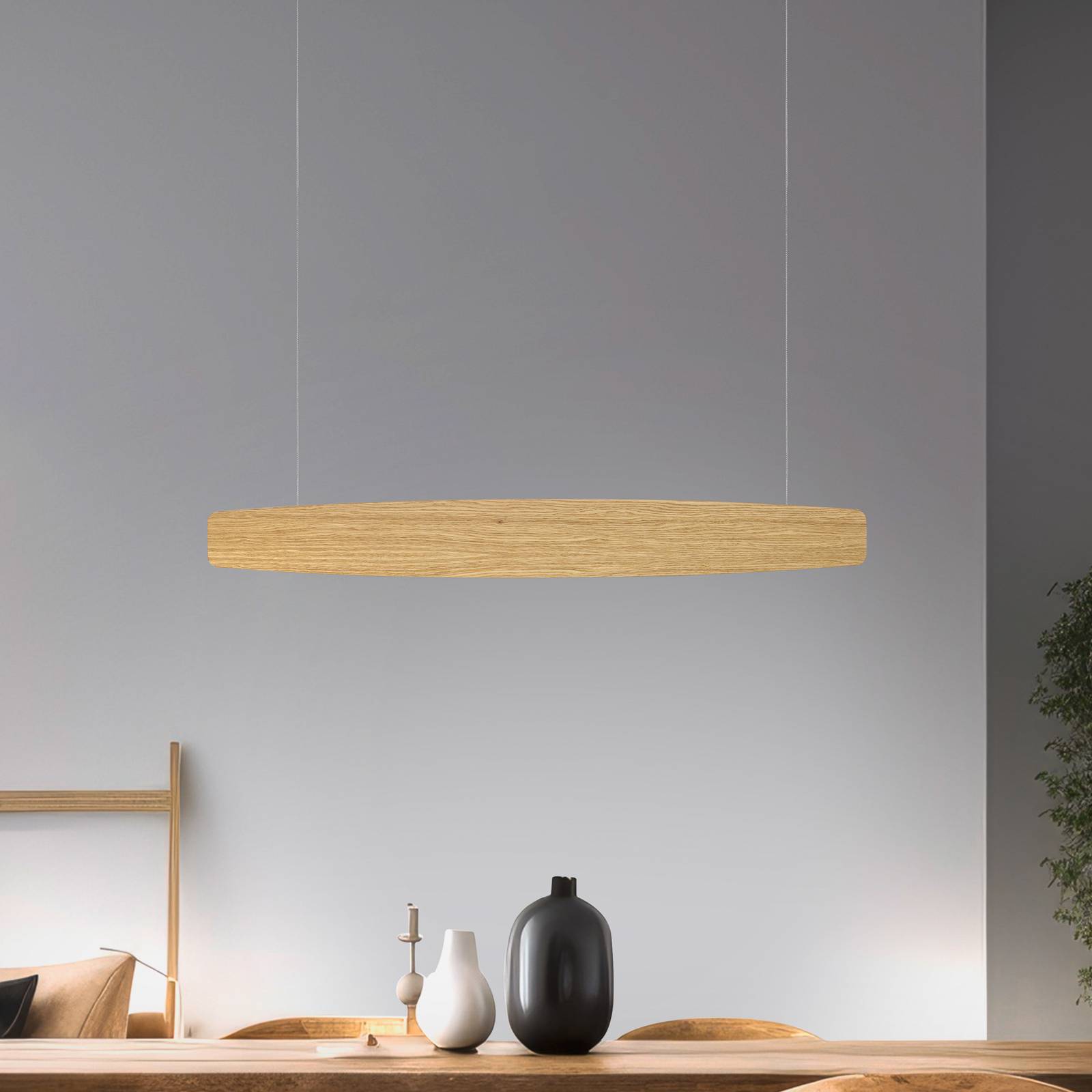 Quitani Suspension LED Persida 98 cm de long chêne 2.700 K