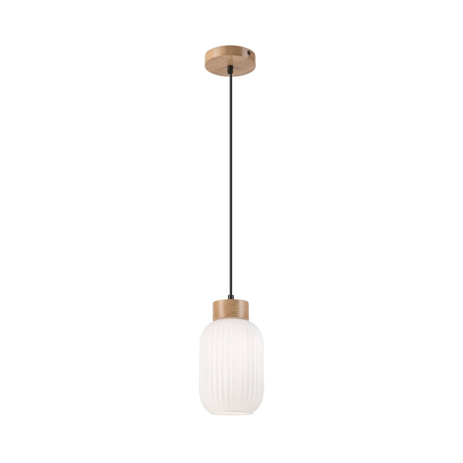 Hängeleuchte Harmony, Ø 14 cm, weiß/eiche, Glas/Holz