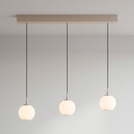 LED-hengelampe Sandora, sandfarget, lengde 90 cm, glass, 3 lyskilder.