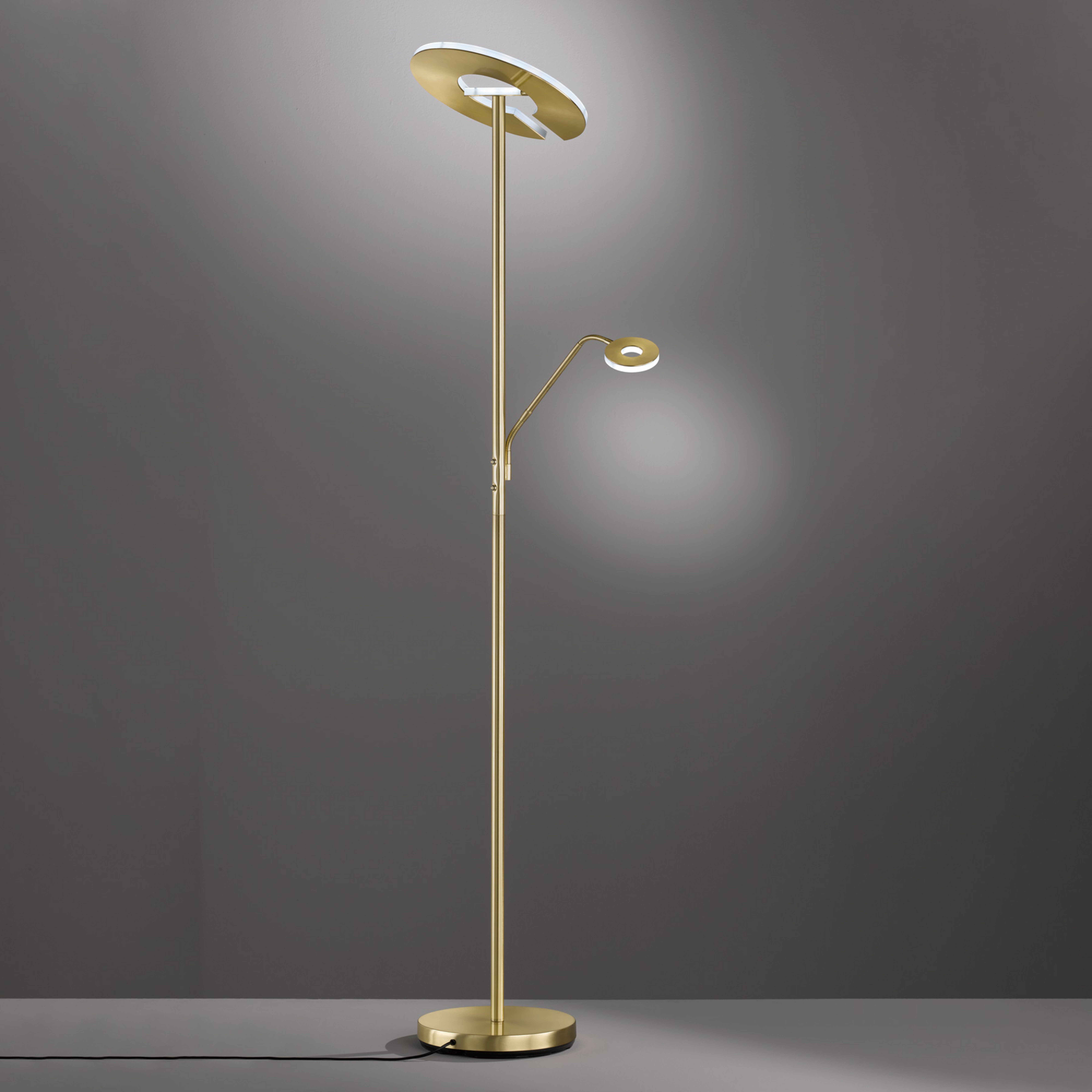 LED stojacia lampa Dent, mosadzná farba, 180 cm, CCT, 2-lampa