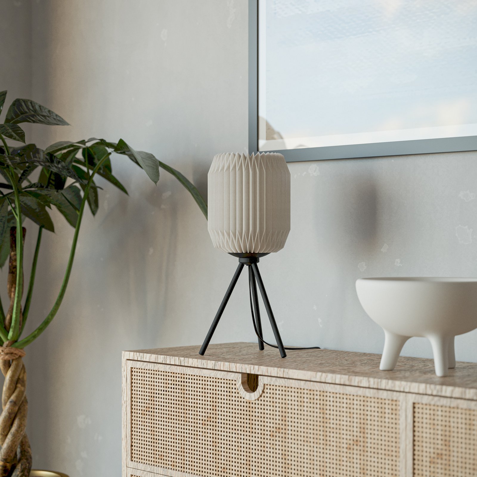 Candeeiro de mesa Belgrave, altura 44 cm, preto/branco, metal/papel