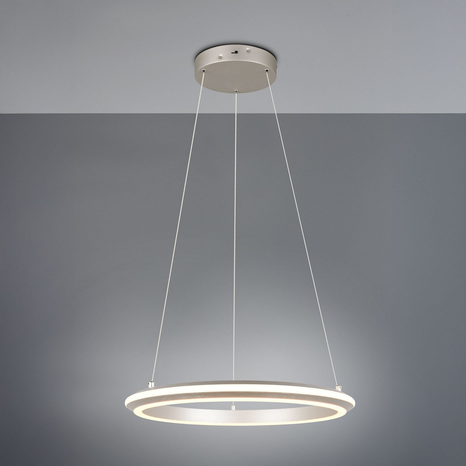 LED pakabinama lempa „Amador“, Ø 45 cm, nikelio spalvos, metalas, CCT LED pakabinama lempa „Amador“, Ø 45 cm, nikelio spalvos, metalas, CCT