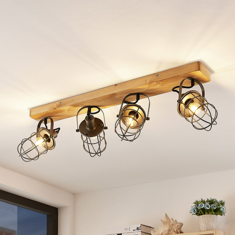 Lindby Serima plafón con madera, 4 luces