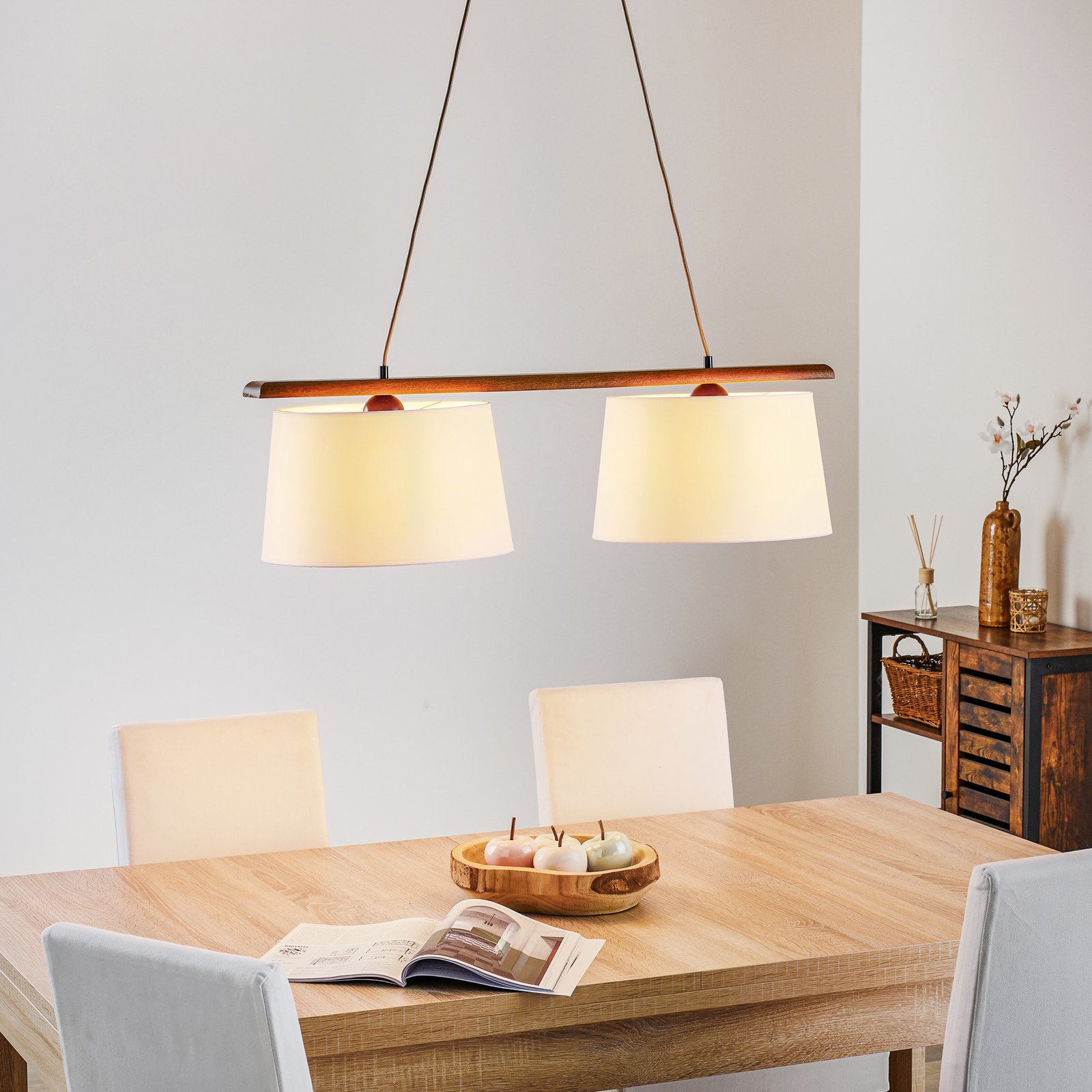 Sweden hanging light, two-bulb, rustic oak