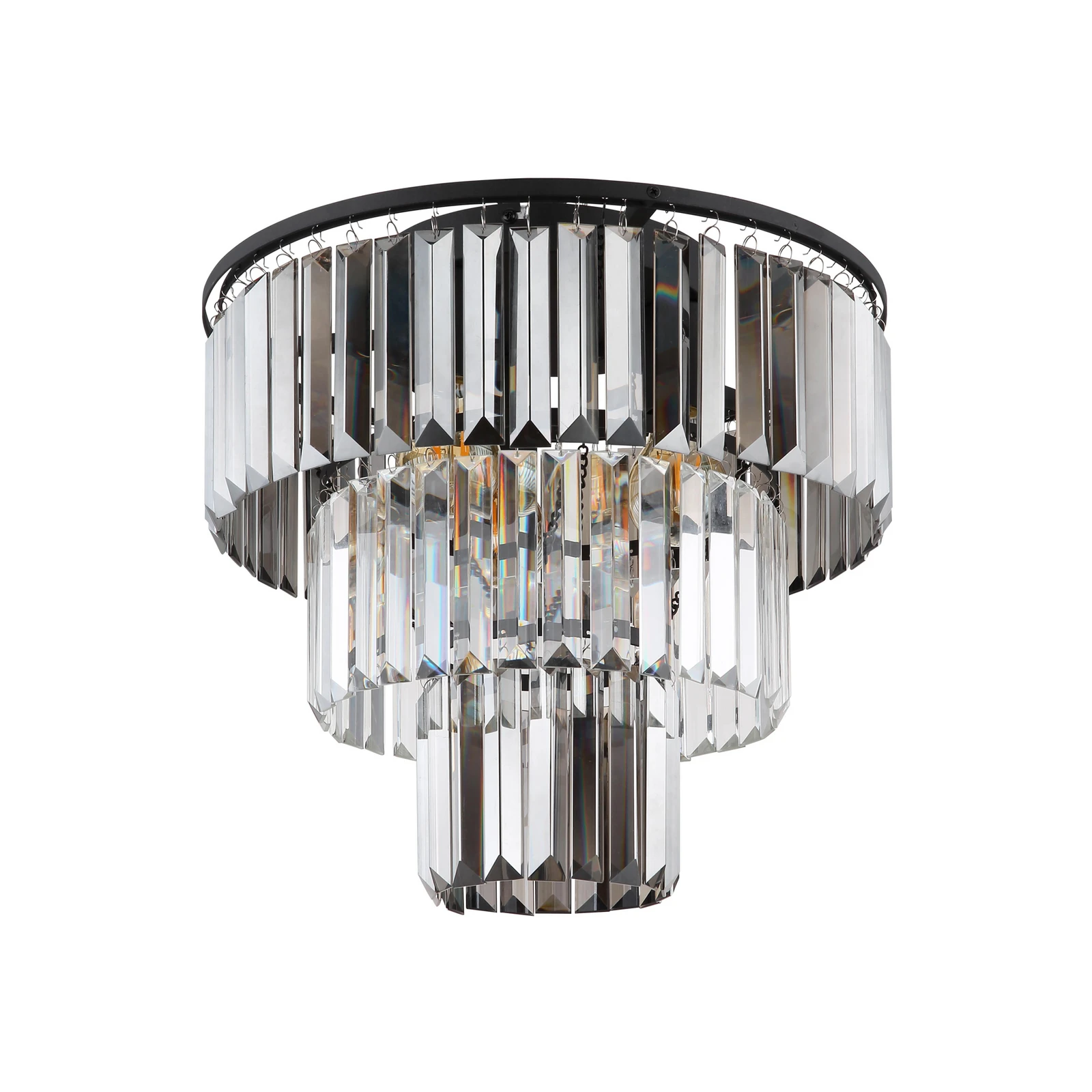 Naxis plafondlamp, rookgrijs/helder, Ø 40 cm, kristal