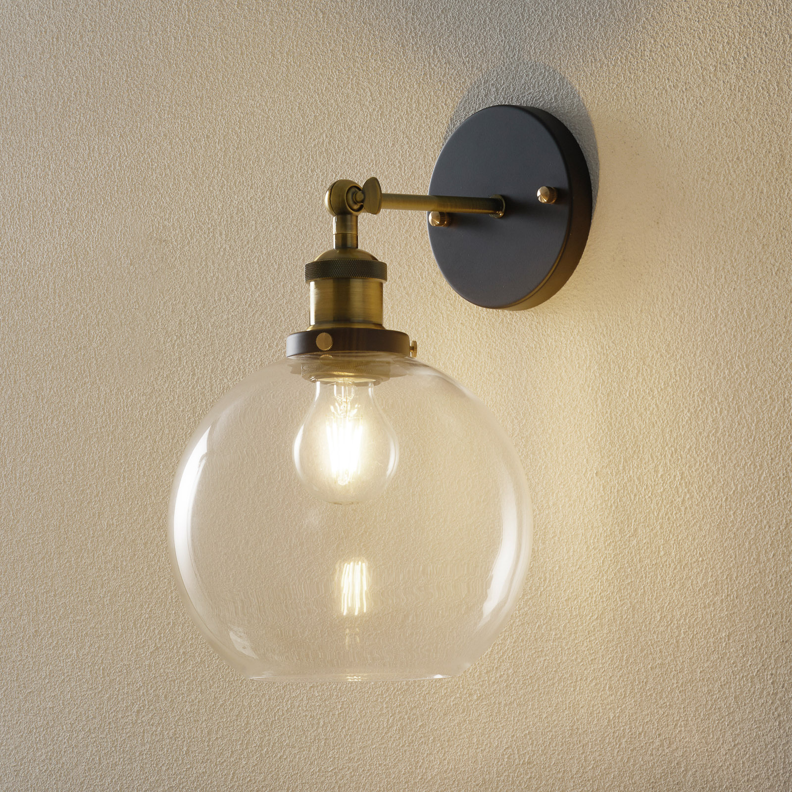 ALTAVOLA DESIGN LA035 wall light E27 brass/transparent, for Living / Dining Room, aluminium, glass, E27, 60 W, energy efficiency: A++, H: 35 cm