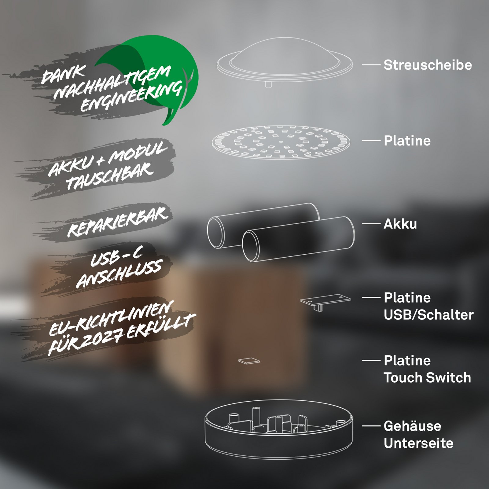 Estate LED-es újratölthető állólámpa, fehér, érintésvezérlésű