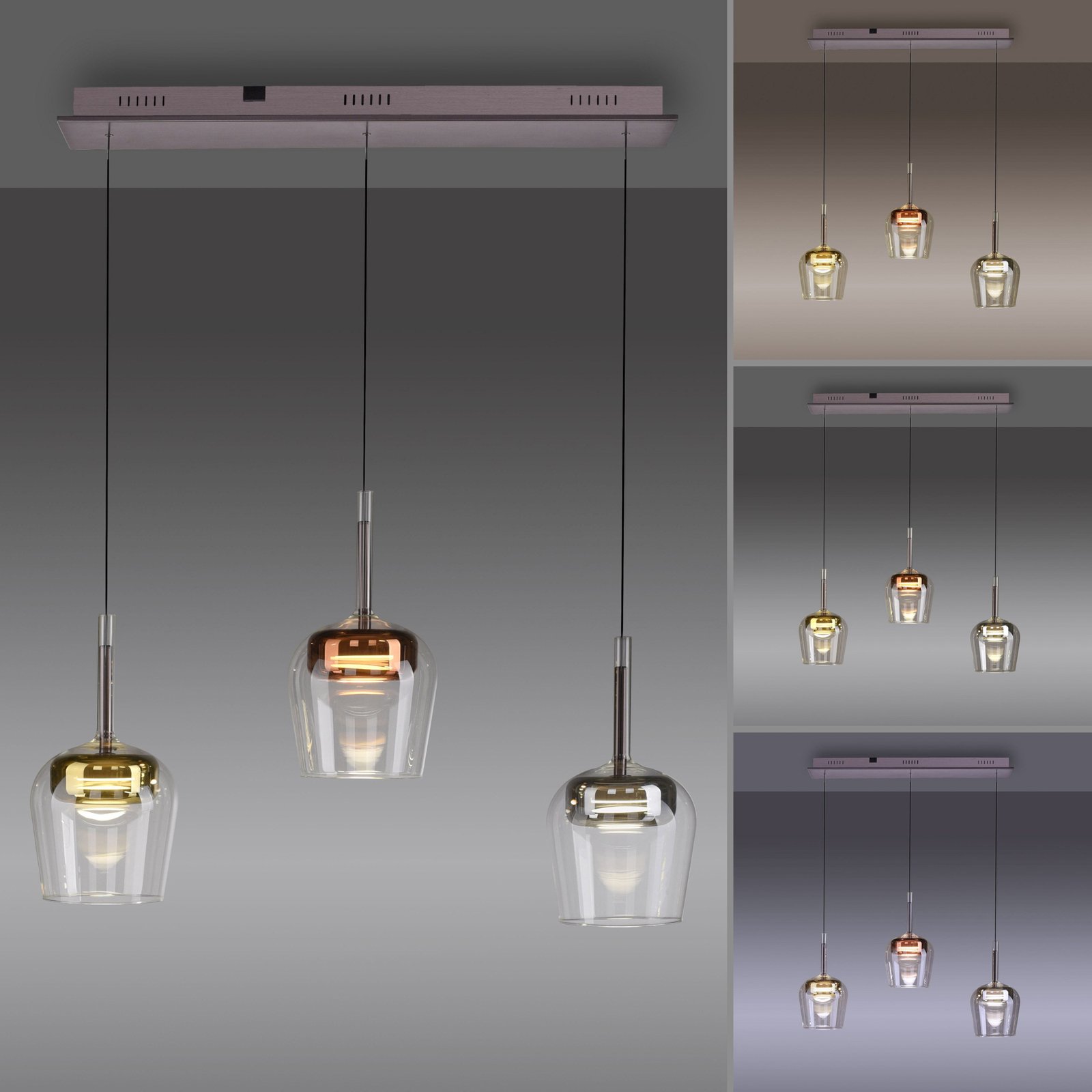 Paul Neuhaus Suspension Smart LED Q-Kon multicolore à 3 lampes